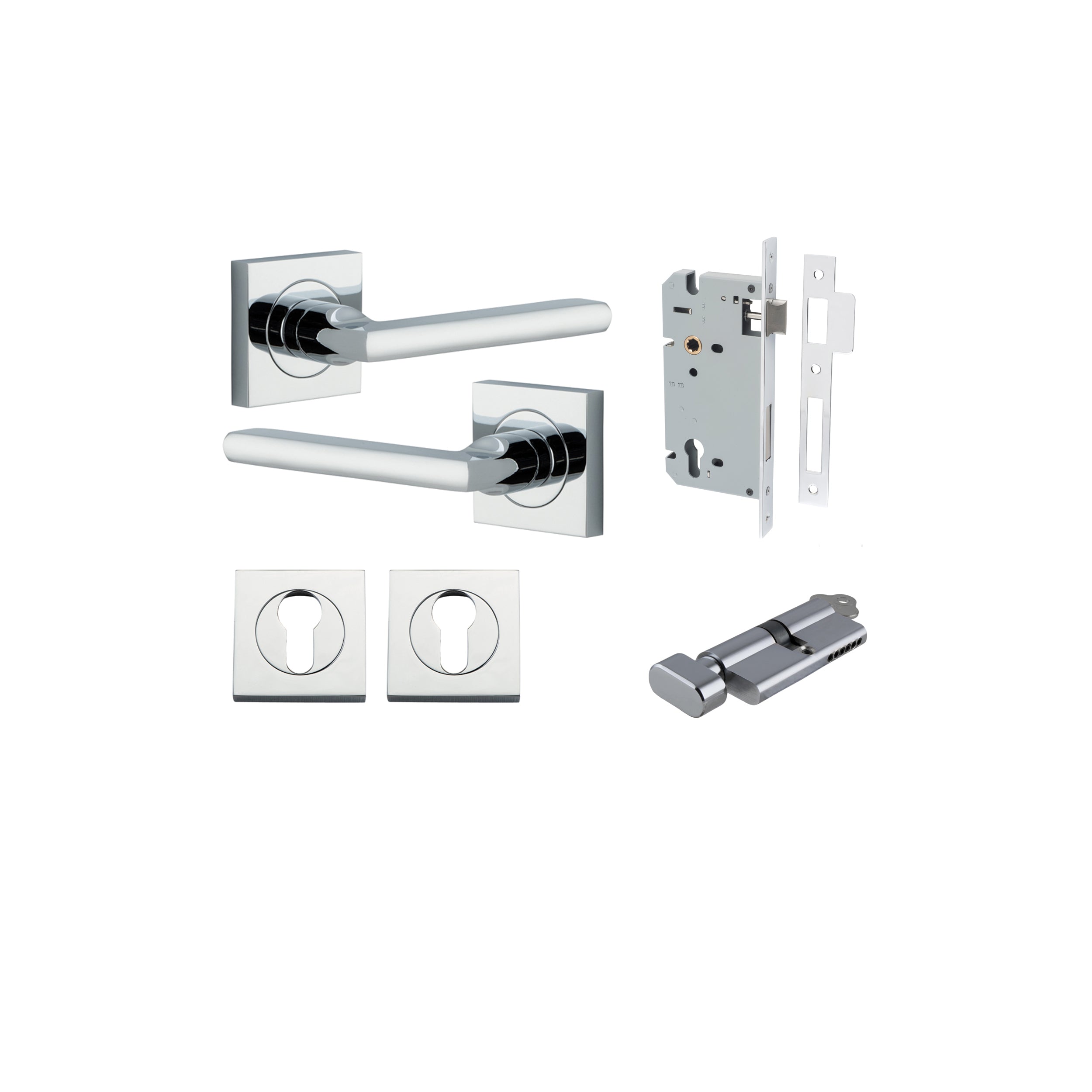 Baltimore Lever - Square Rose - Entry Point - Iver - Polished Chrome - Door Levers