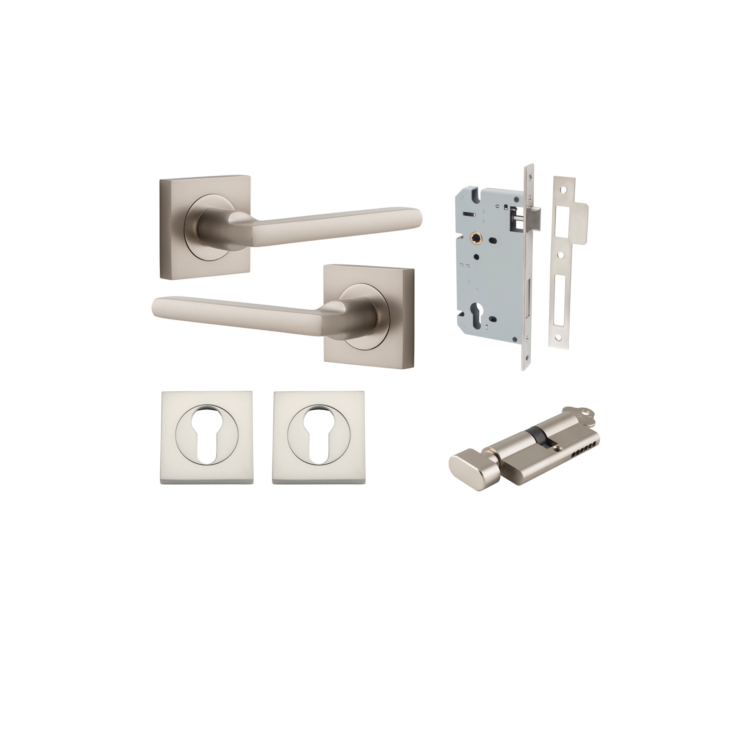 Baltimore Lever - Square Rose - Entry Point - Iver - Satin Nickel - Door Levers