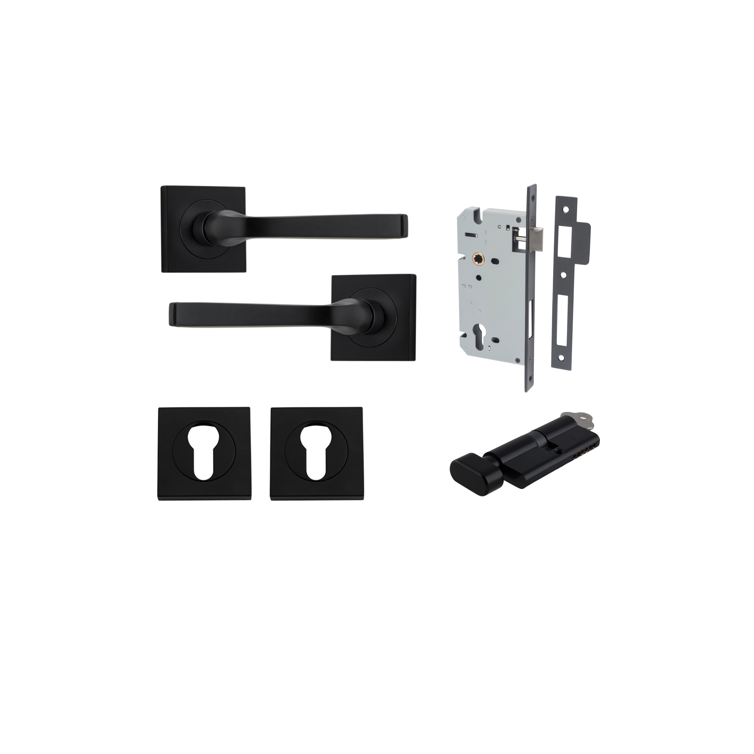 Annecy Lever - Square Rose - Entry Point - Iver - Matt Black - Door Levers - Entrance Kit  - Door Handle - Solid Brass