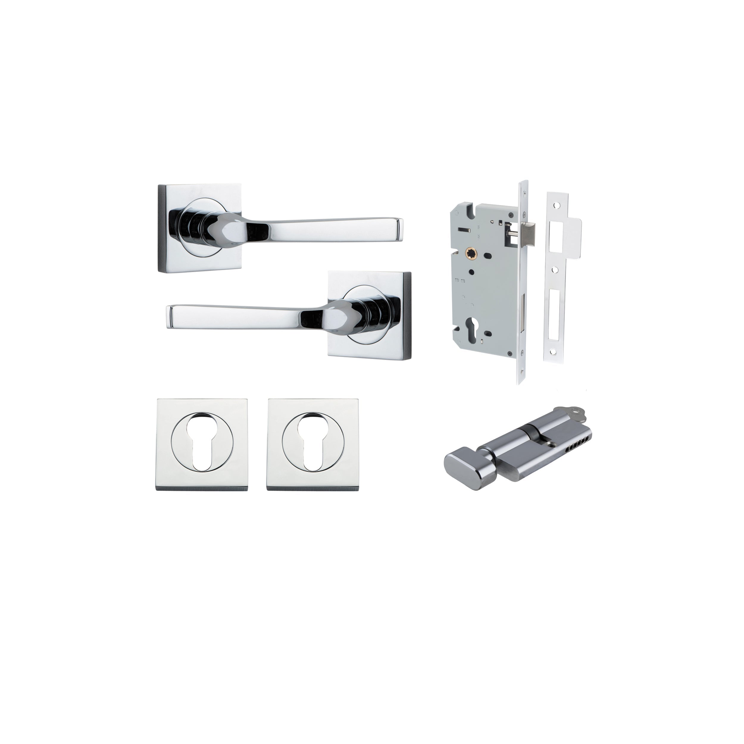 Annecy Lever - Square Rose - Entry Point - Iver - Polished Chrome - Door Levers - Entrance Kit - Door Handle - Solid Brass