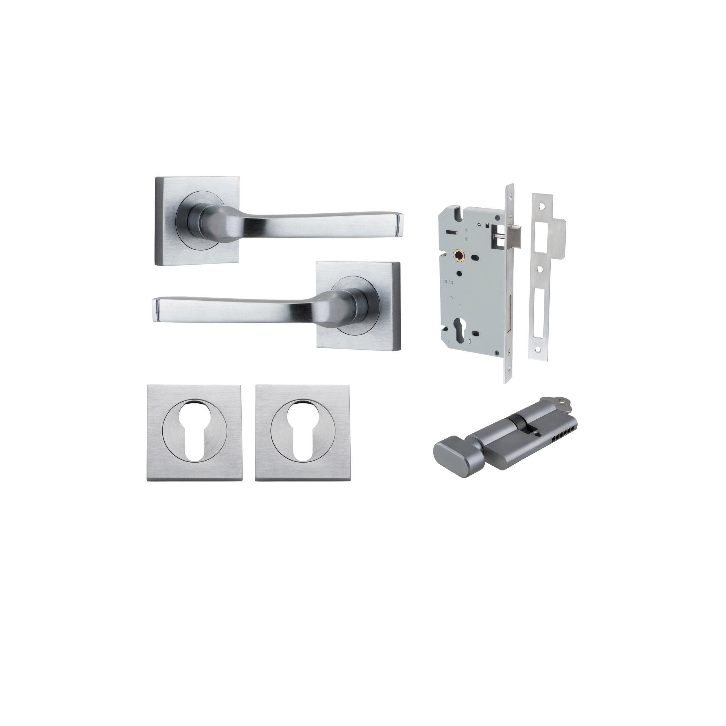 Annecy Lever - Square Rose - Entry Point - Iver - Brushed Chrome - Door Levers