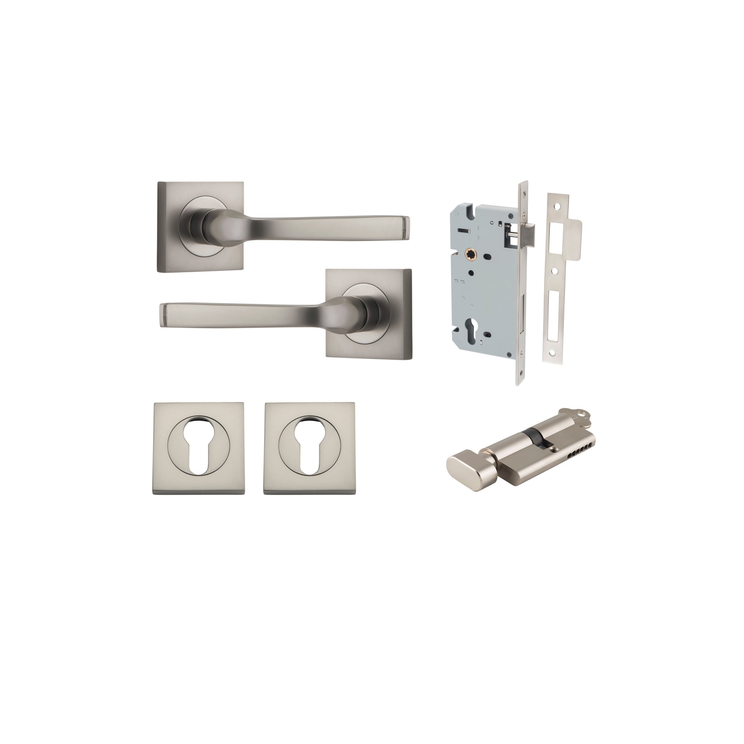 Annecy Lever - Square Rose - Entry Point - Iver - Satin Nickel - Door Levers