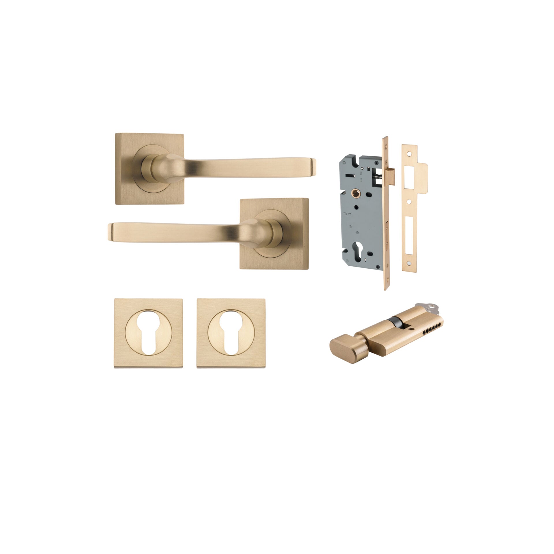 Annecy Lever - Square Rose - Entry Point - Iver - Brushed Brass - Door Levers