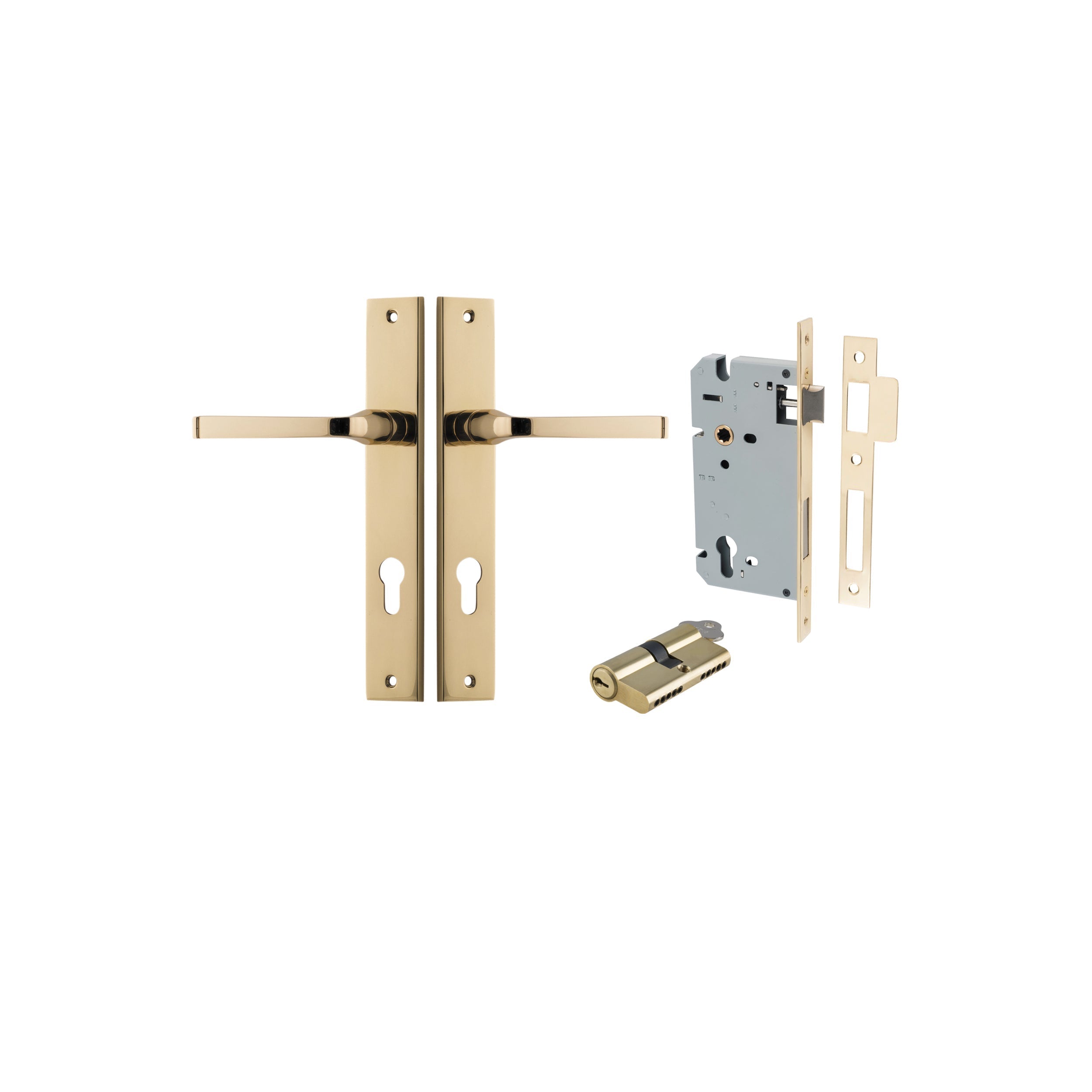 Annecy Lever - Rectangular Backplate - Entry Point - Iver - Polished Brass - Door Levers