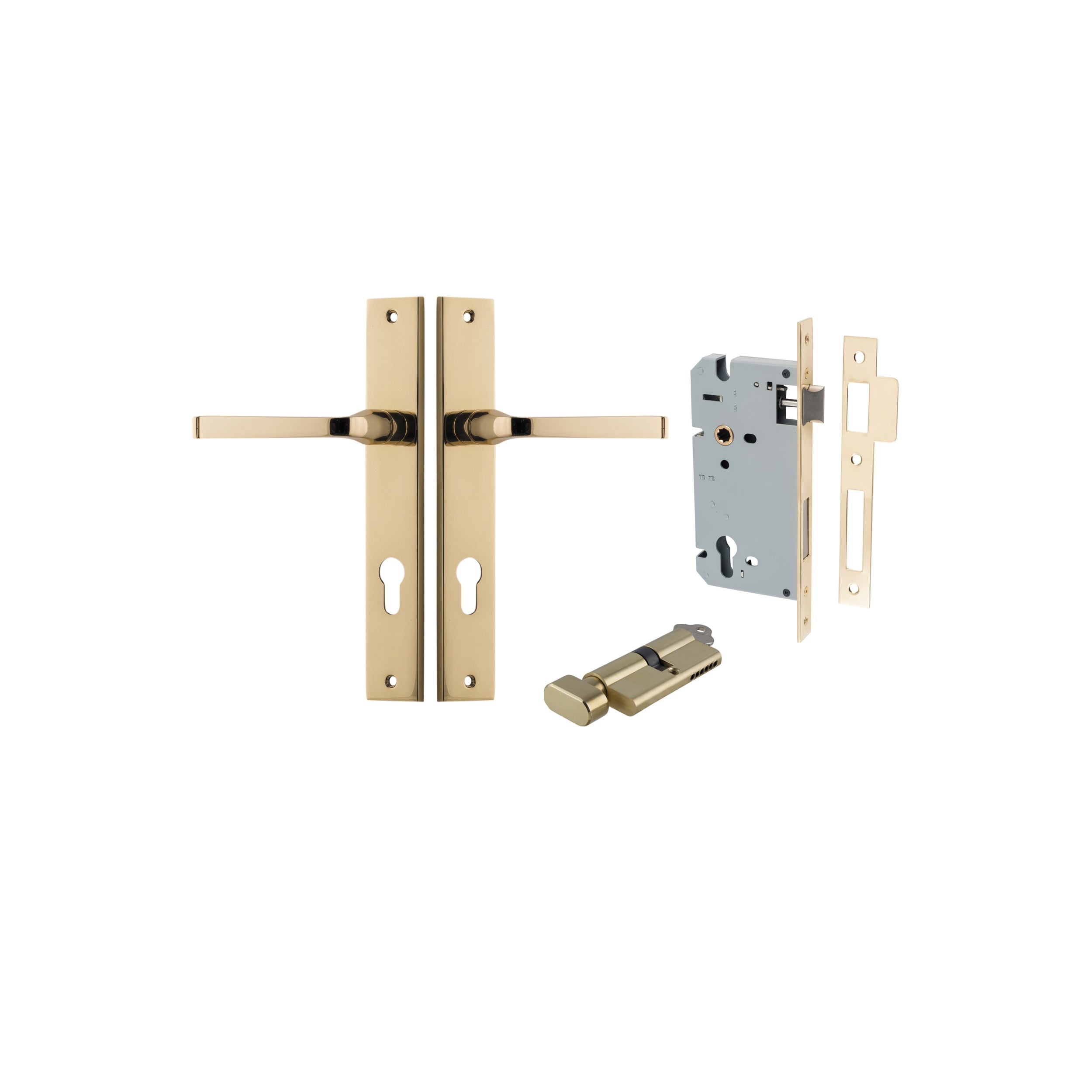 Annecy Lever - Rectangular Backplate - Entry Point - Iver - Polished Brass - Door Levers