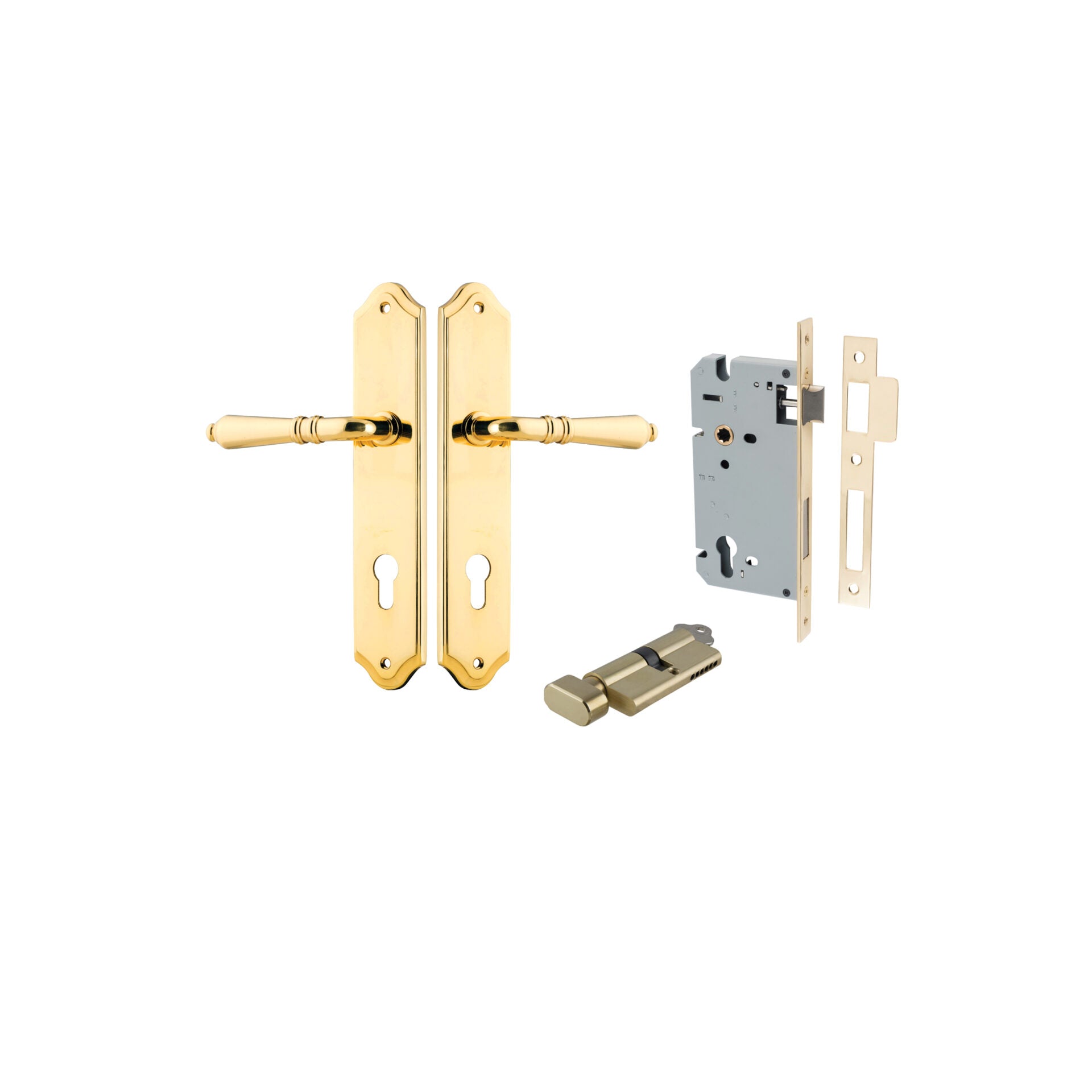 Sarlat Lever - Shouldered Backplate - Entry Point - Iver - Polished Brass - Door Levers