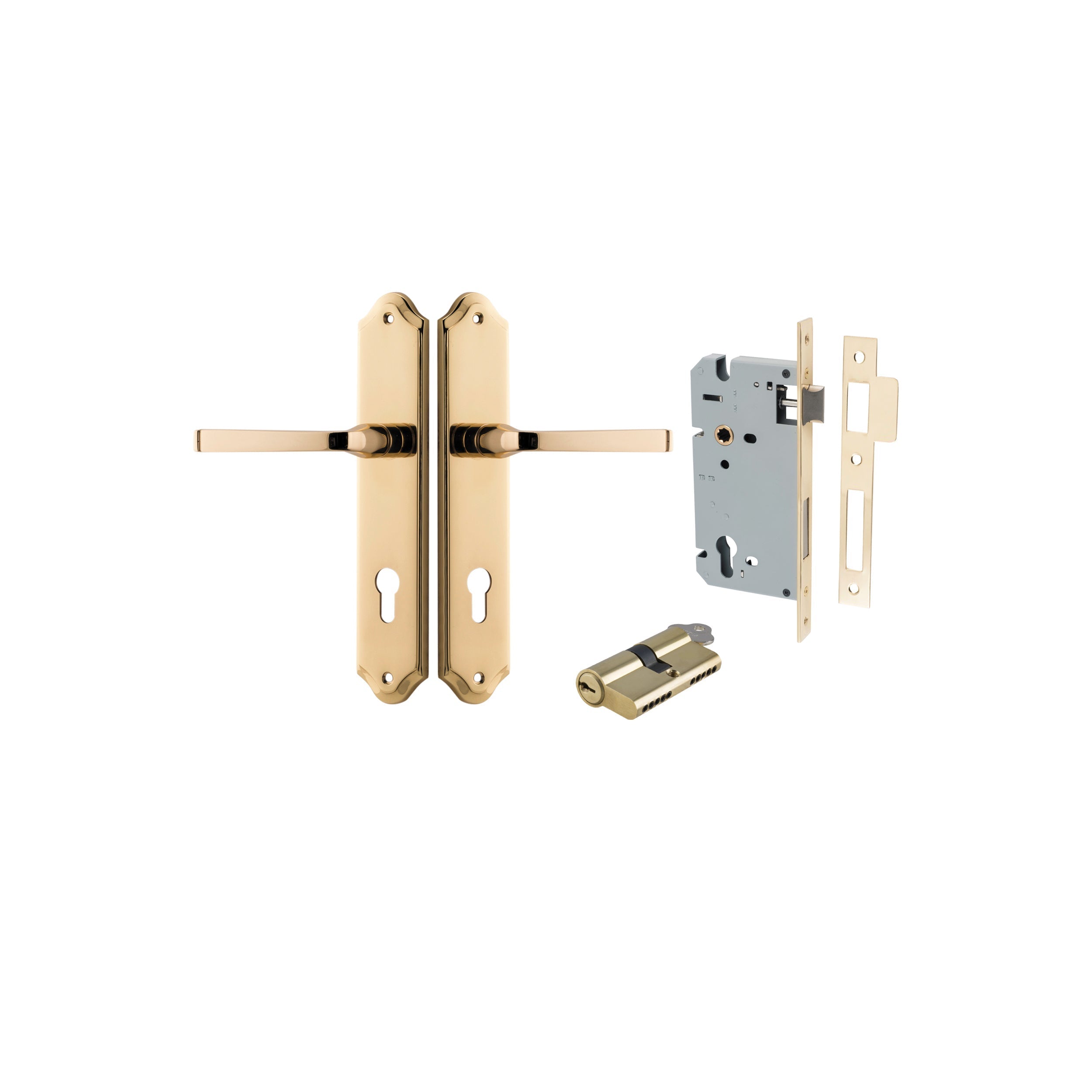 Annecy Lever - Shouldered Backplate - Entry Point - Iver - Polished Brass - Door Levers