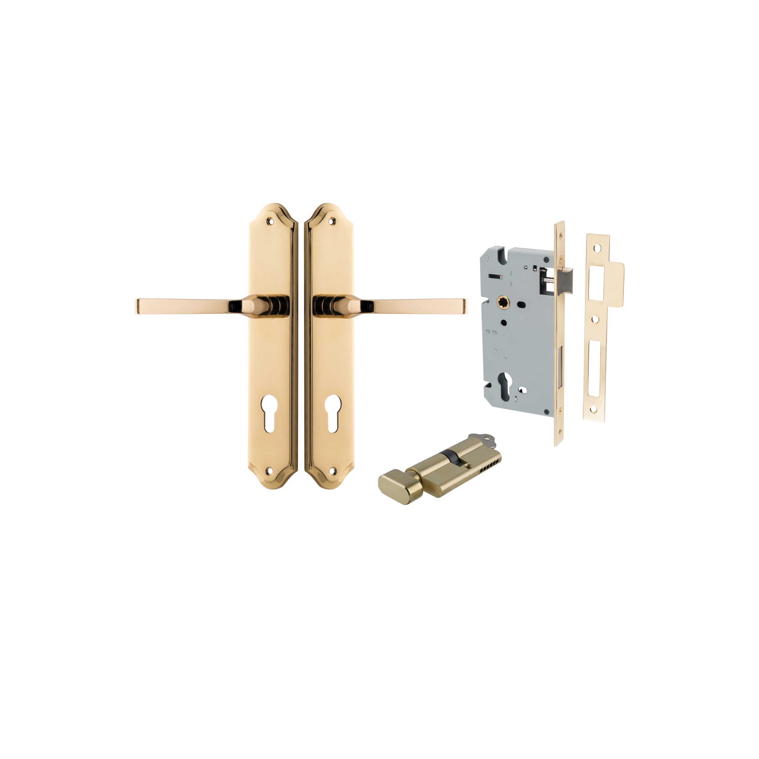 Annecy Lever - Shouldered Backplate - Entry Point - Iver - Polished Brass - Door Levers