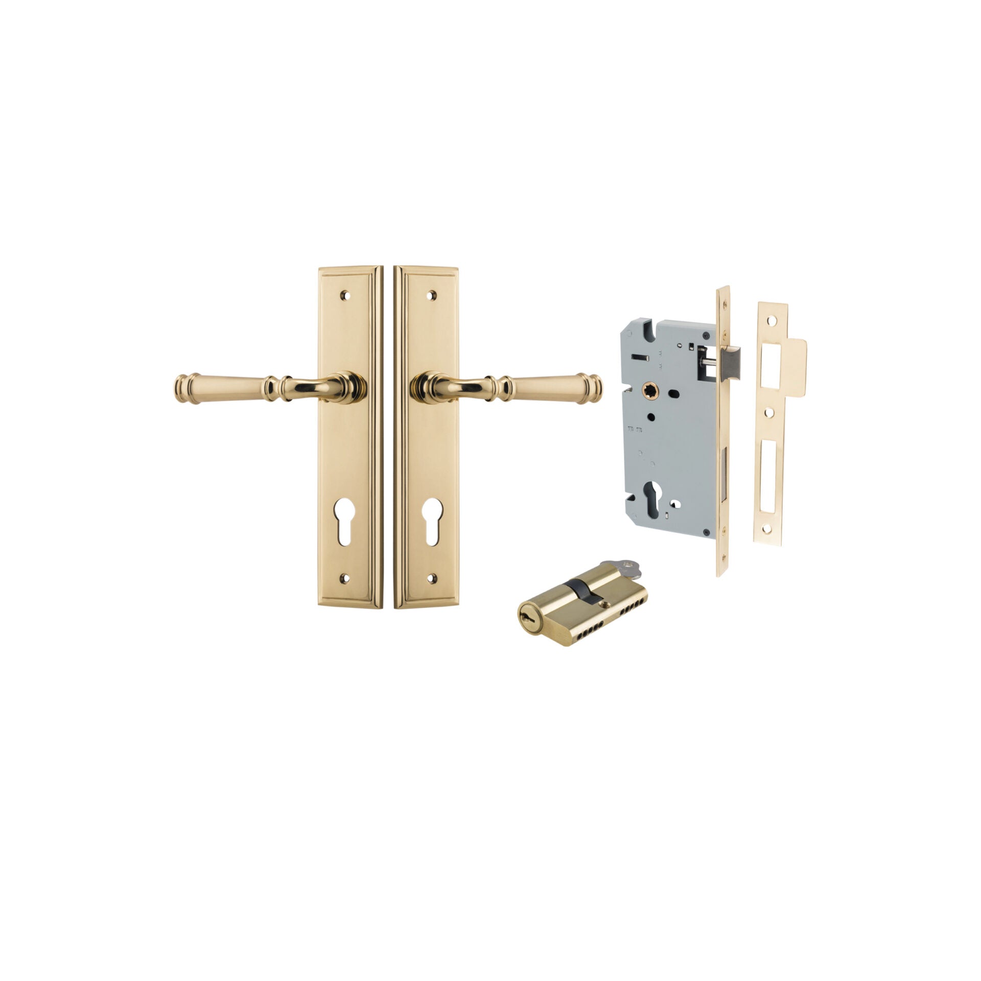 Verona Lever - Stepped Backplate - Entry Point - Iver - Polished Brass - Door Levers