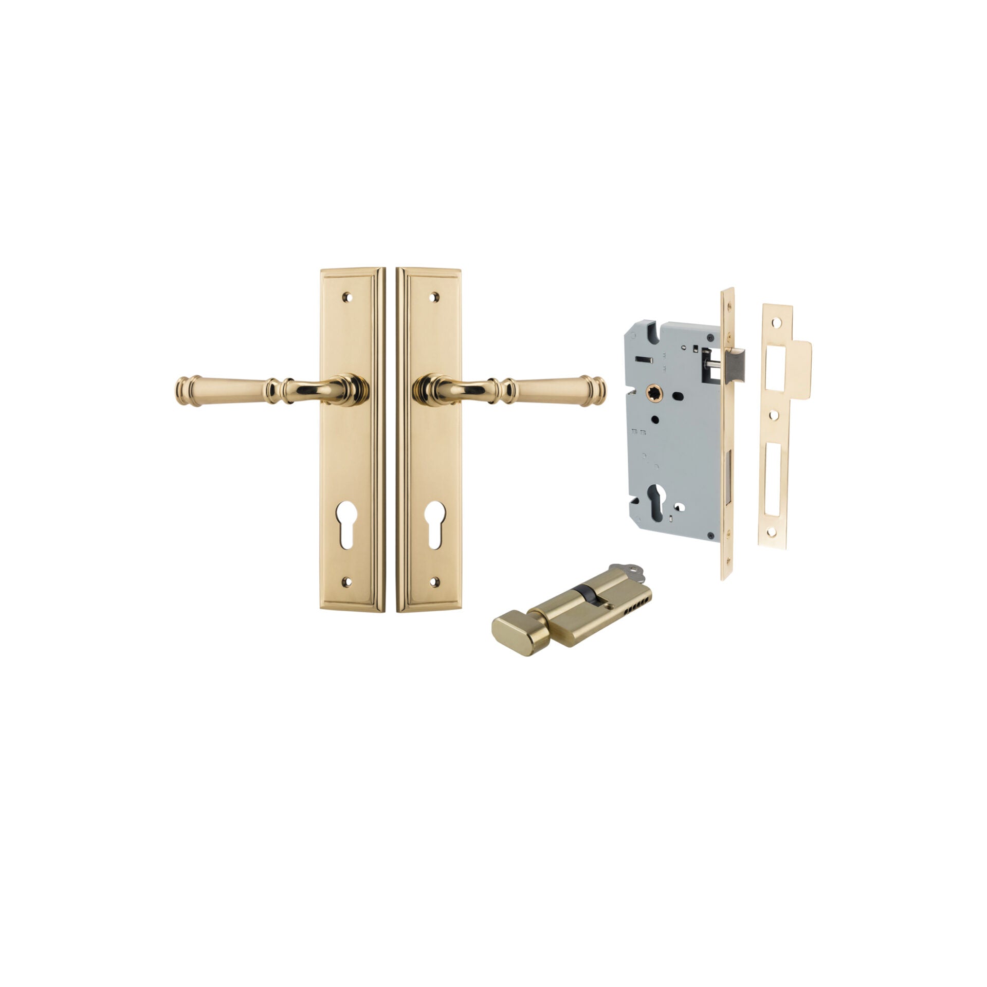 Verona Lever - Stepped Backplate - Entry Point - Iver - Polished Brass - Door Levers