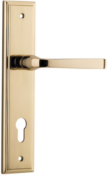 Annecy Lever - Stepped Backplate - Entry Point - Iver - Polished Brass - Door Levers