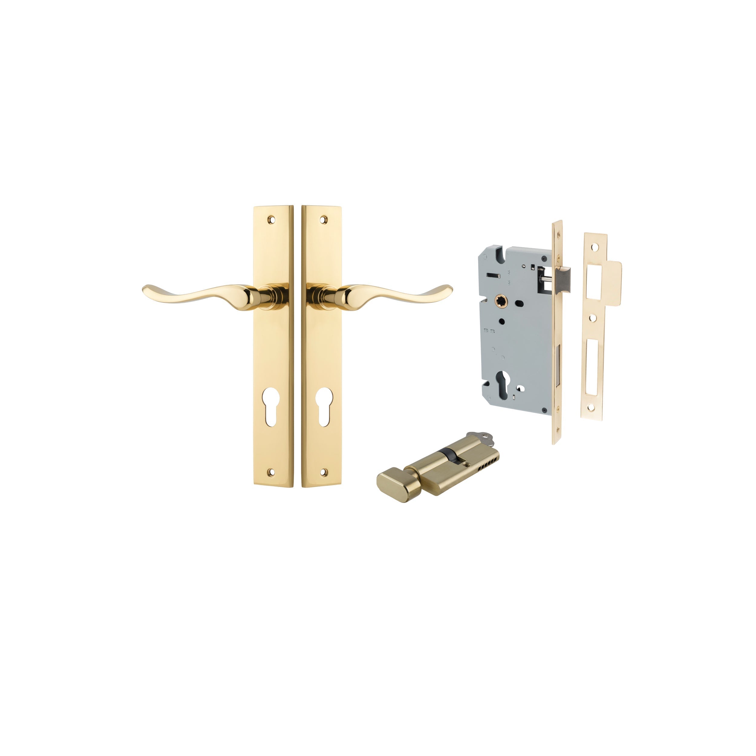 Stirling Lever - Rectangular Backplate - Entry Point - Iver - Polished Brass - Door Levers