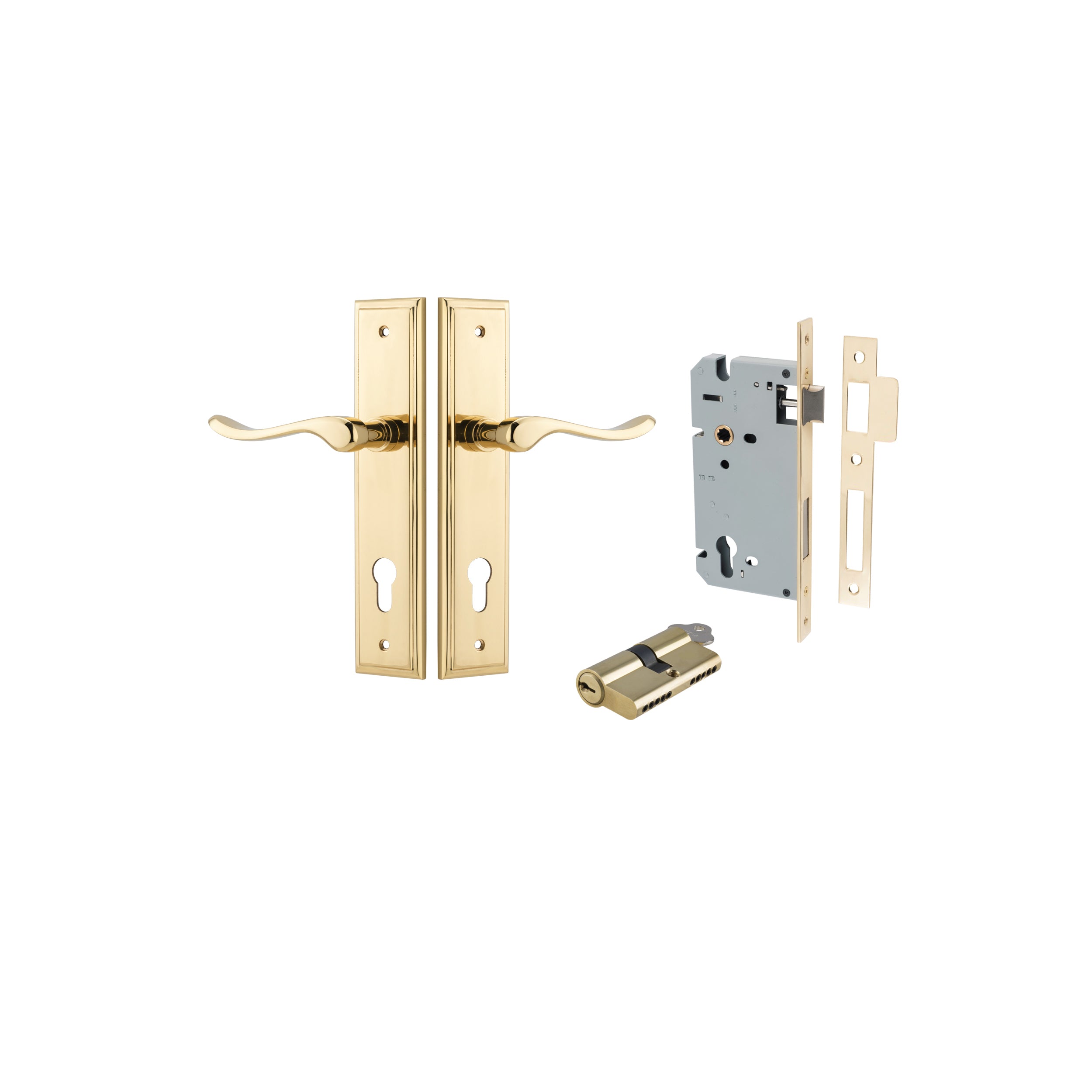 Stirling Lever - Stepped Backplate - Entry Point - Iver - Polished Brass - Door Levers