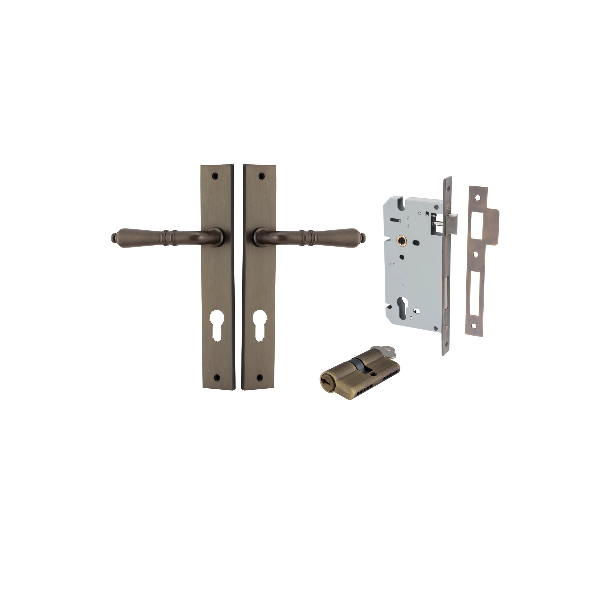 Sarlat Lever - Rectangular Backplate - Entry Point - Iver - Signature Brass - Door Levers