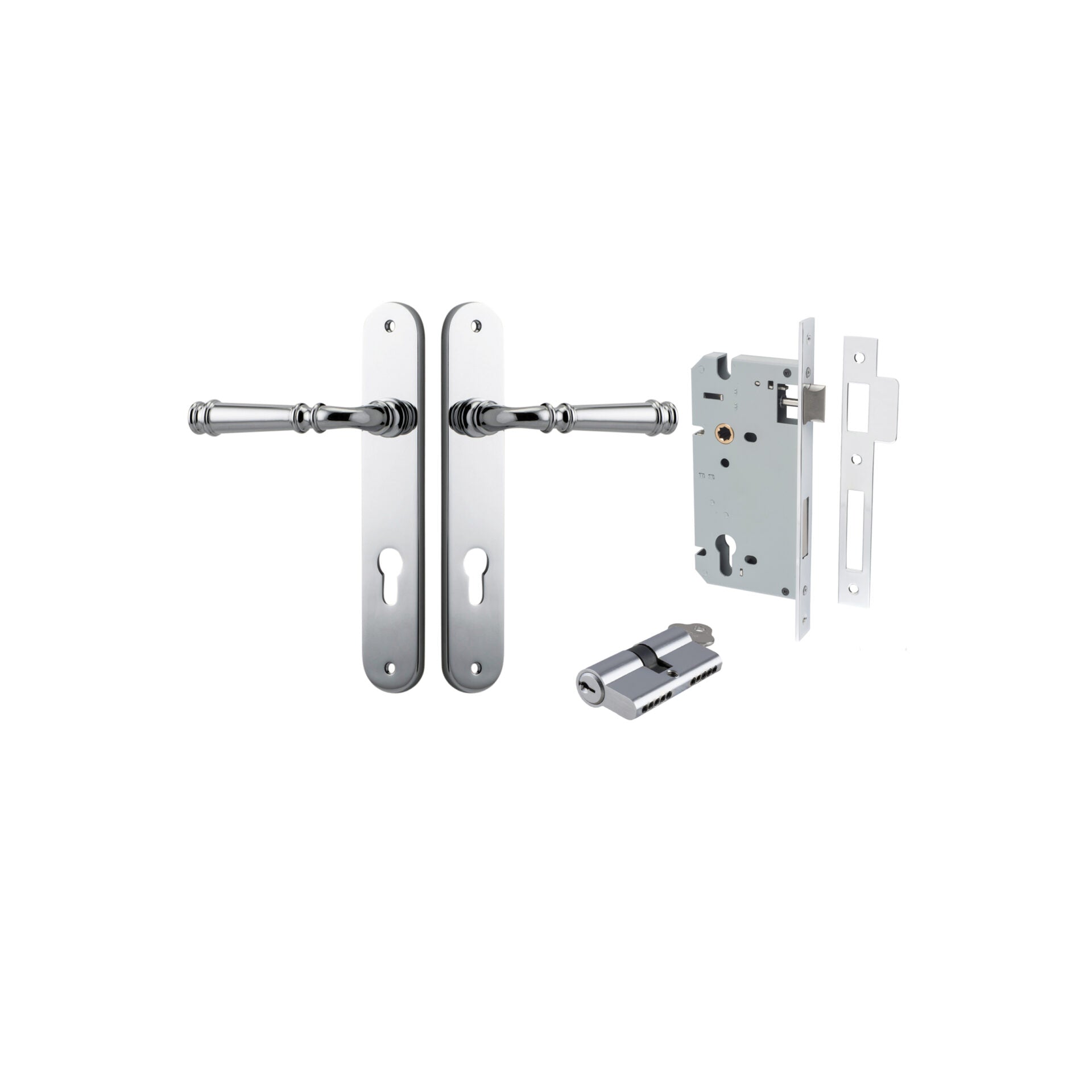 Verona Lever - Oval Backplate - Entry Point - Iver - Polished Chrome - Door Levers