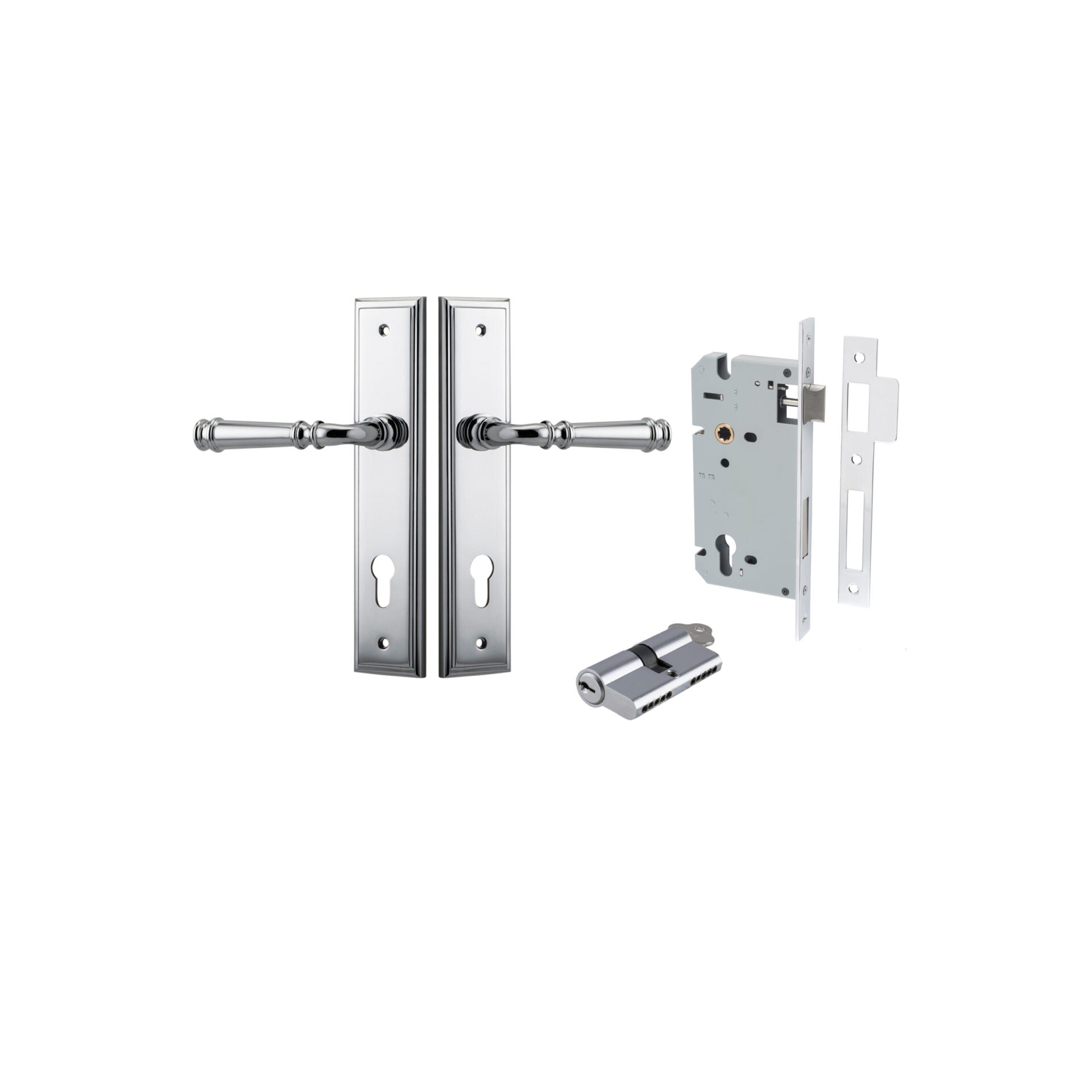 Verona Lever - Stepped Backplate - Entry Point - Iver - Polished Chrome - Door Levers