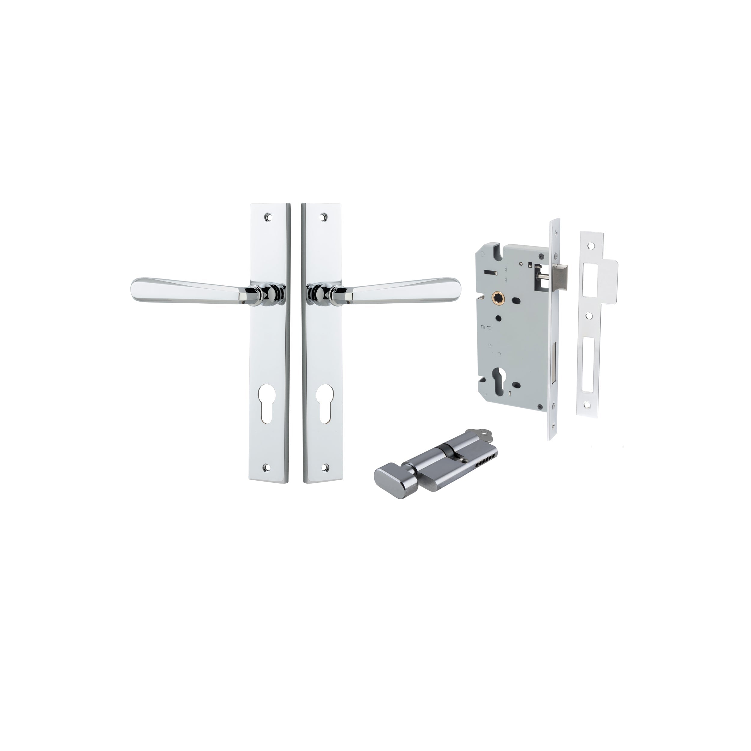 Copenhagen Lever - Rectangular Backplate - Entry Point - Iver - Polished Chrome - Door Levers