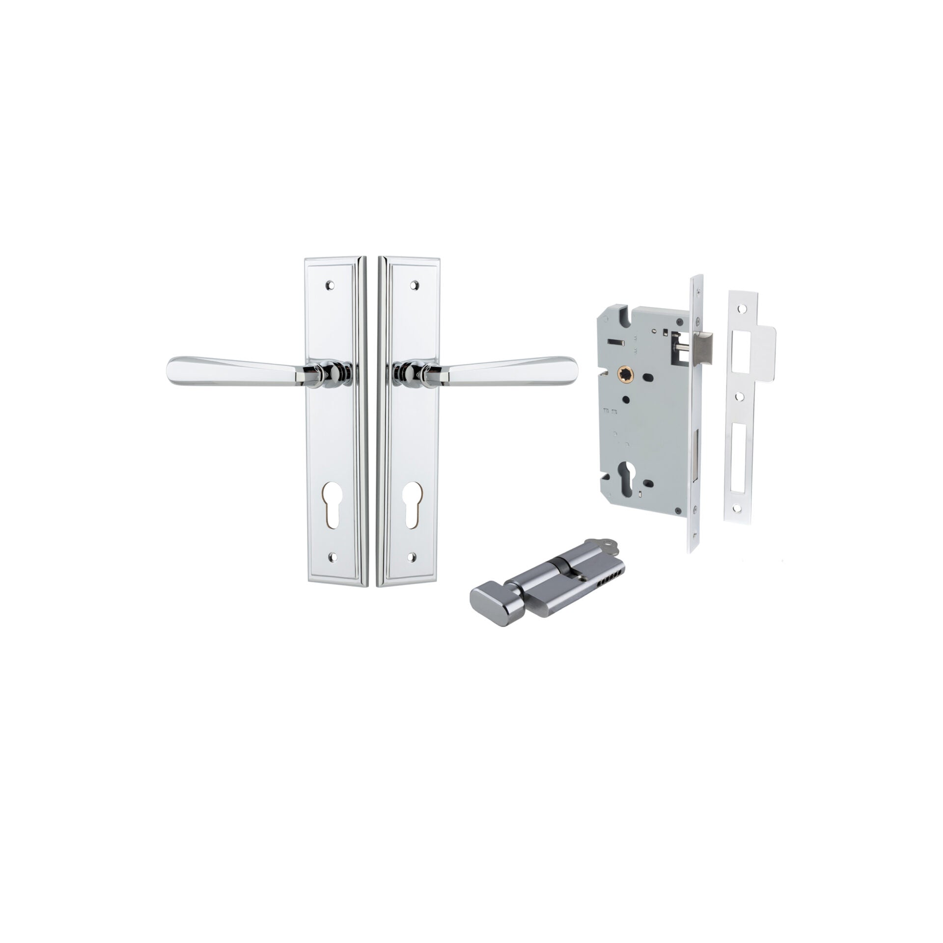 Copenhagen Lever - Stepped Backplate - Entry Point - Iver - Polished Chrome - Door Levers