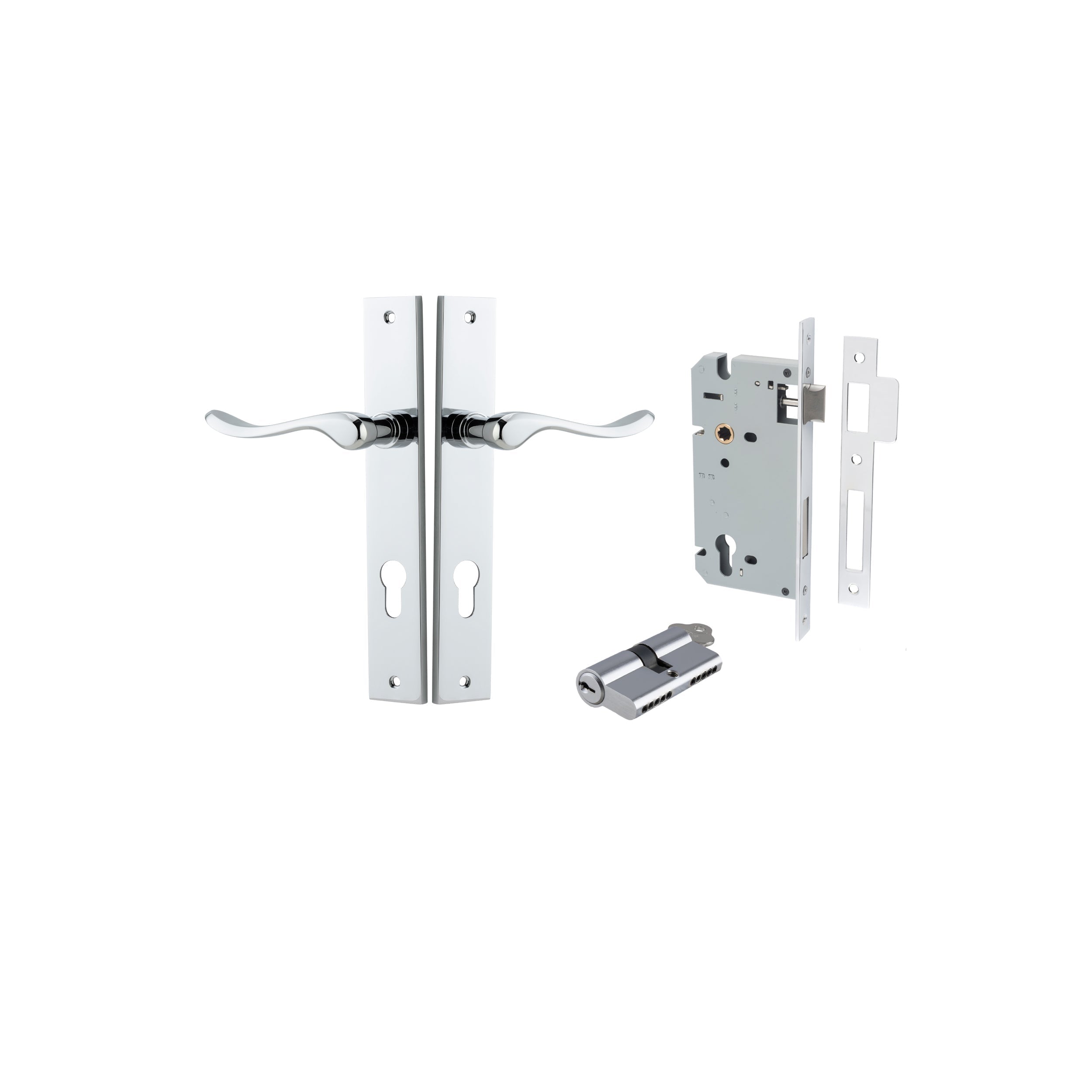 Stirling Lever - Rectangular Backplate - Entry Point - Iver - Polished Chrome - Door Levers