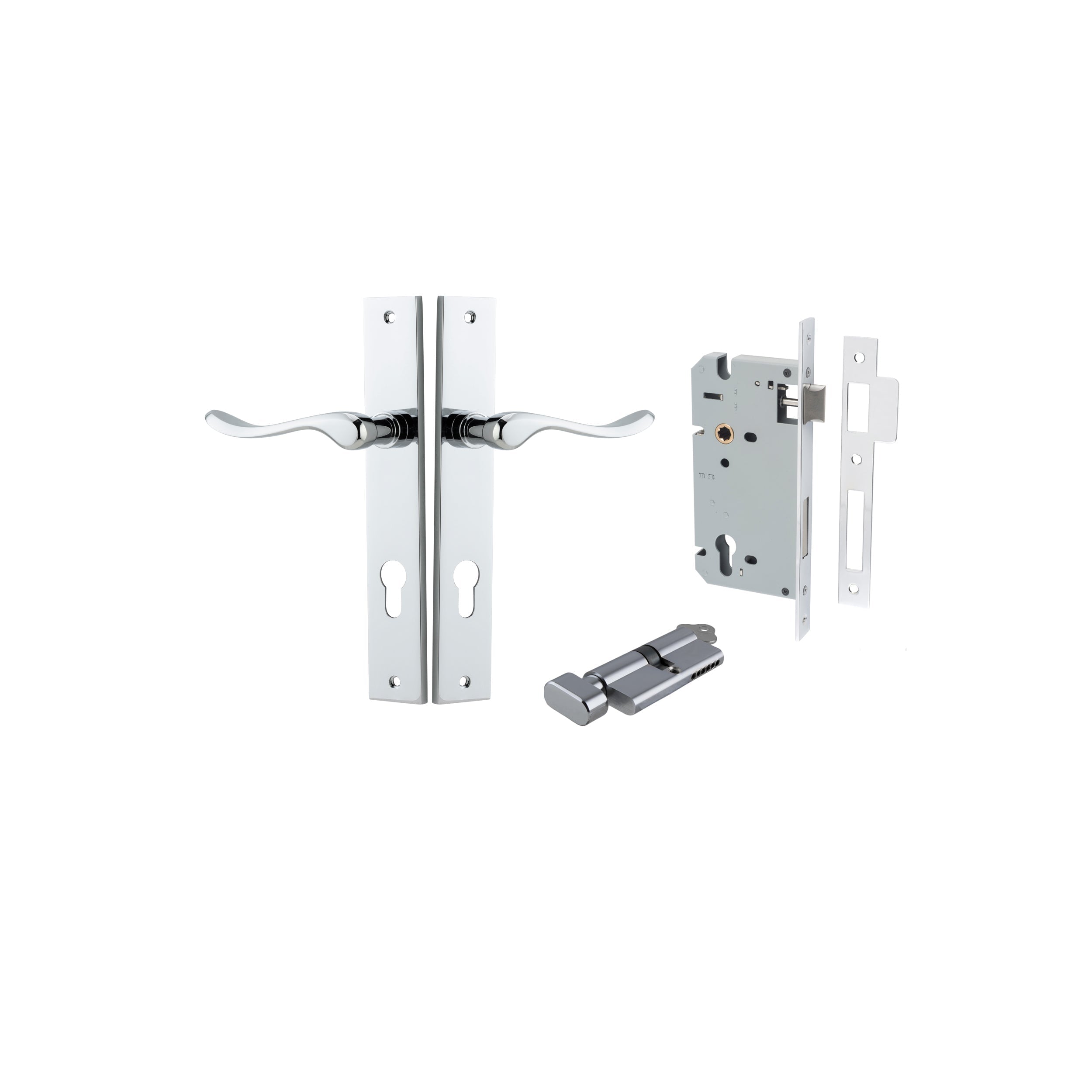 Stirling Lever - Rectangular Backplate - Entry Point - Iver - Polished Chrome - Door Levers