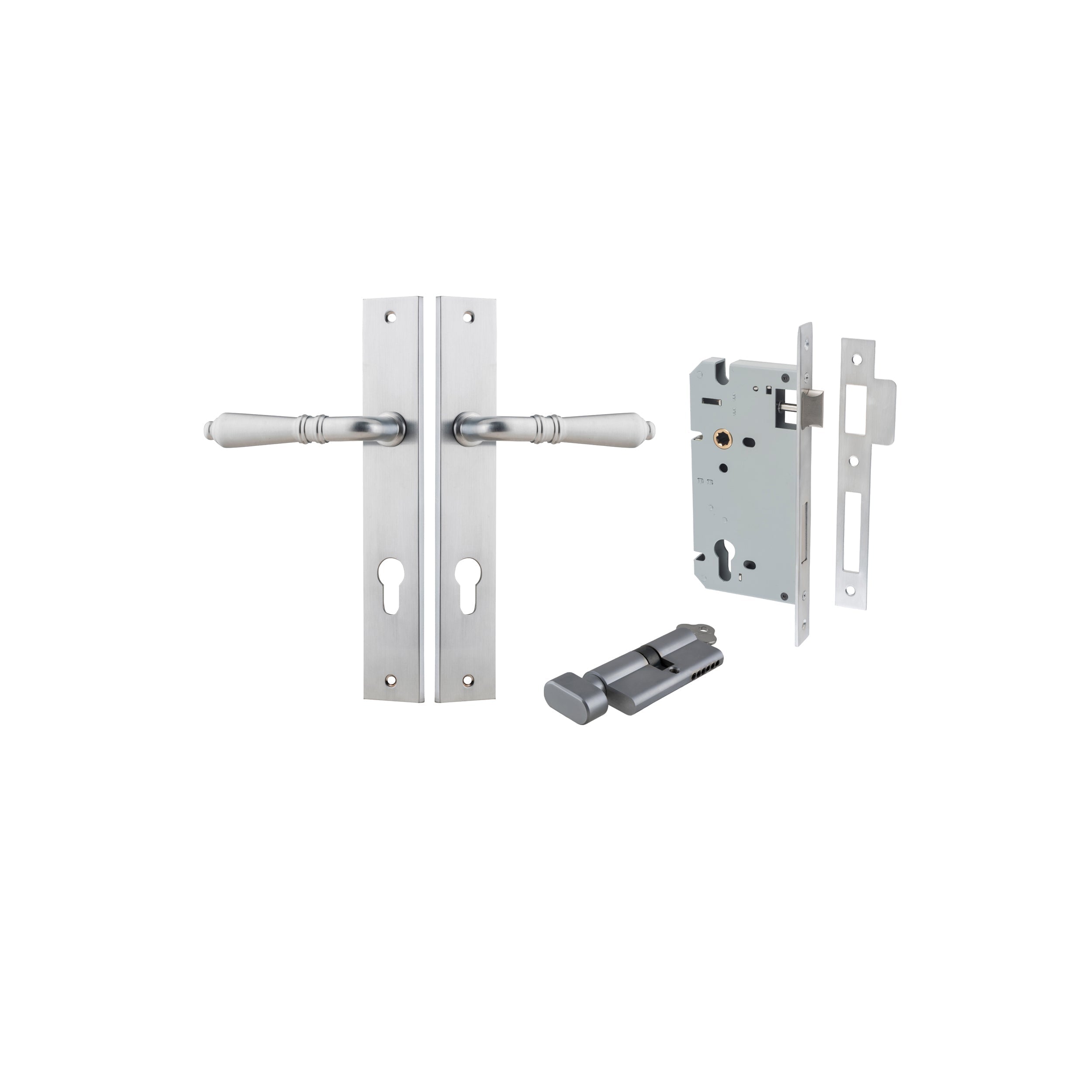 Sarlat Lever - Rectangular Backplate - Entry Point - Iver - Brushed Chrome - Door Levers