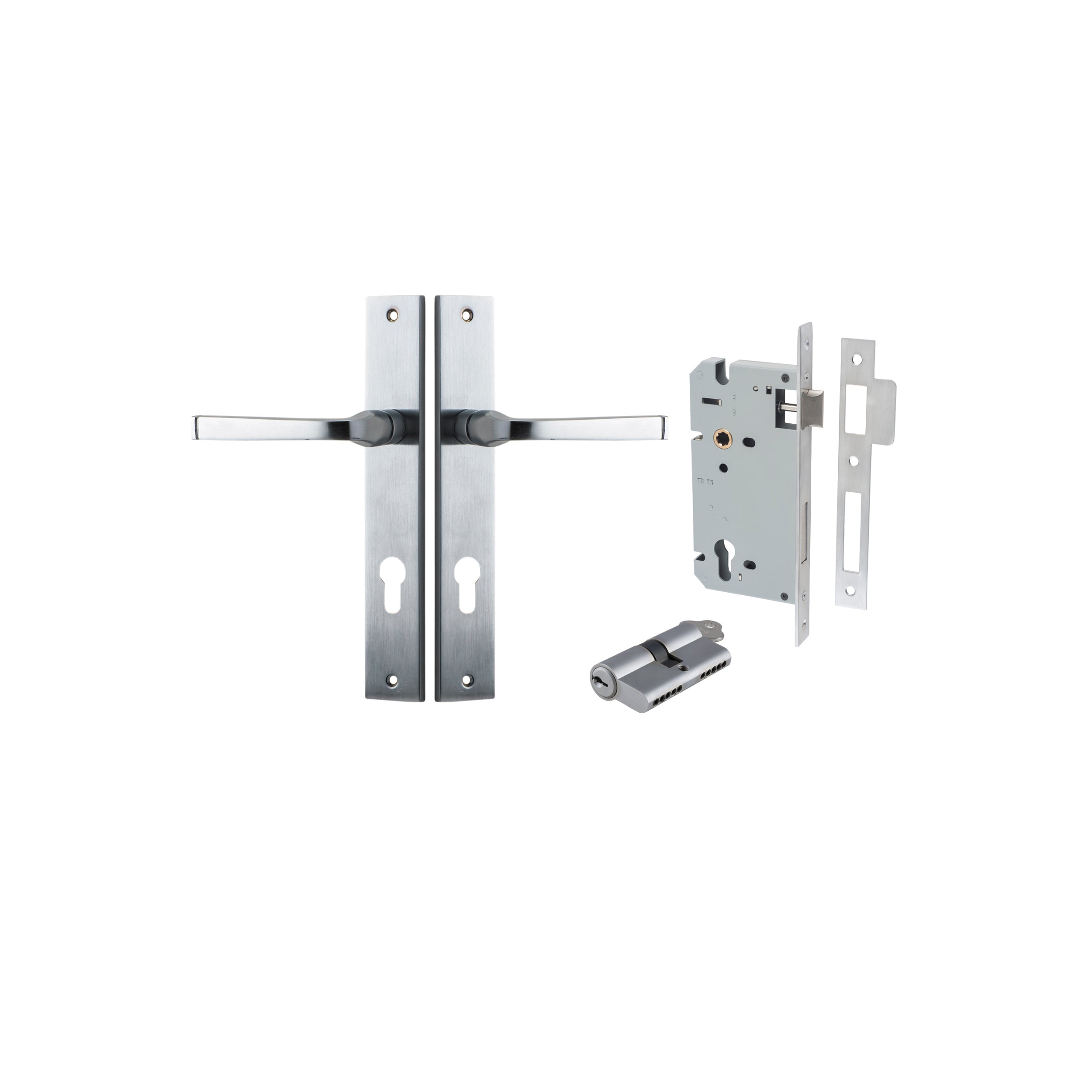 Annecy Lever - Rectangular Backplate - Entry Point - Iver - Brushed Chrome - Door Levers