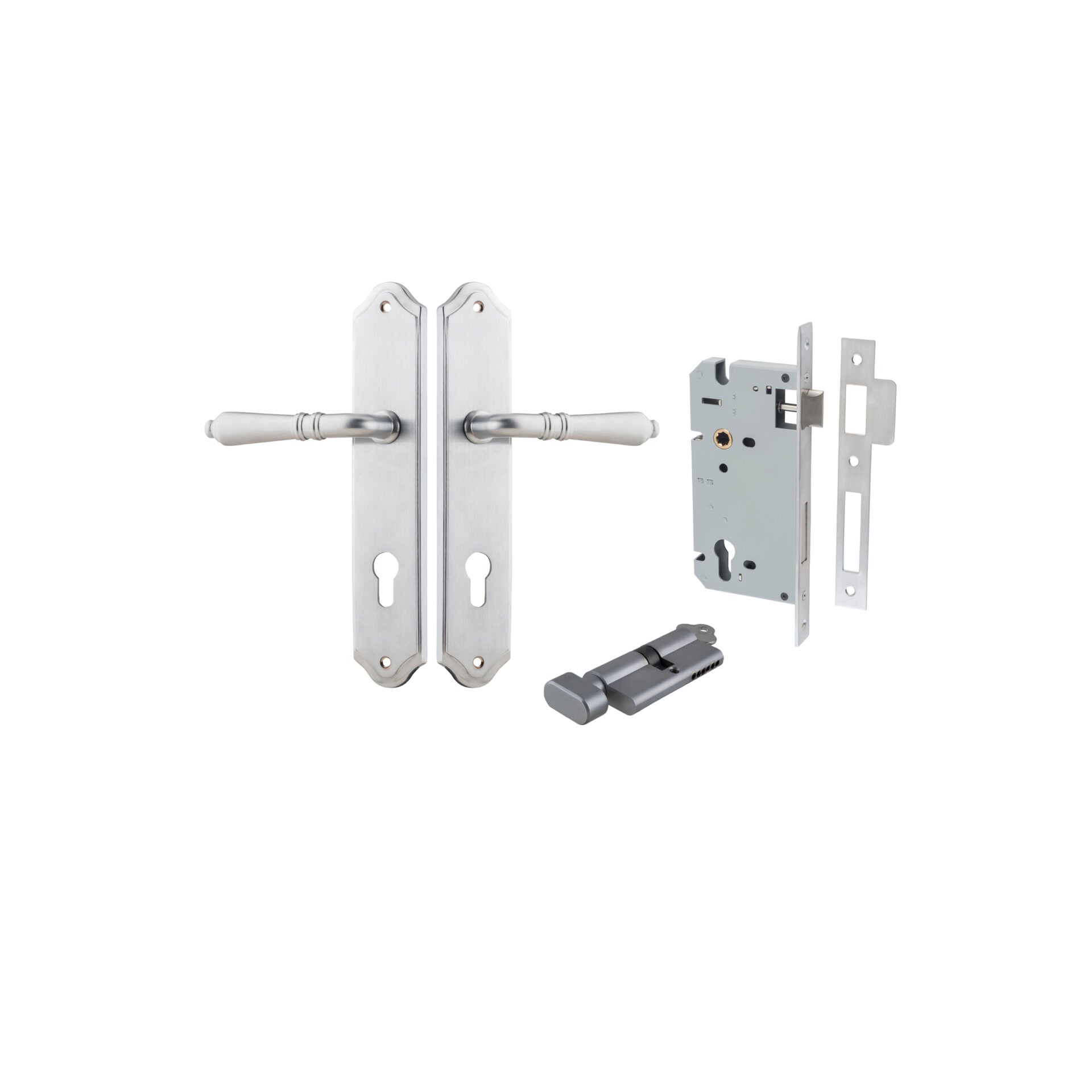 Sarlat Lever - Shouldered Backplate - Entry Point - Iver - Brushed Chrome - Door Levers