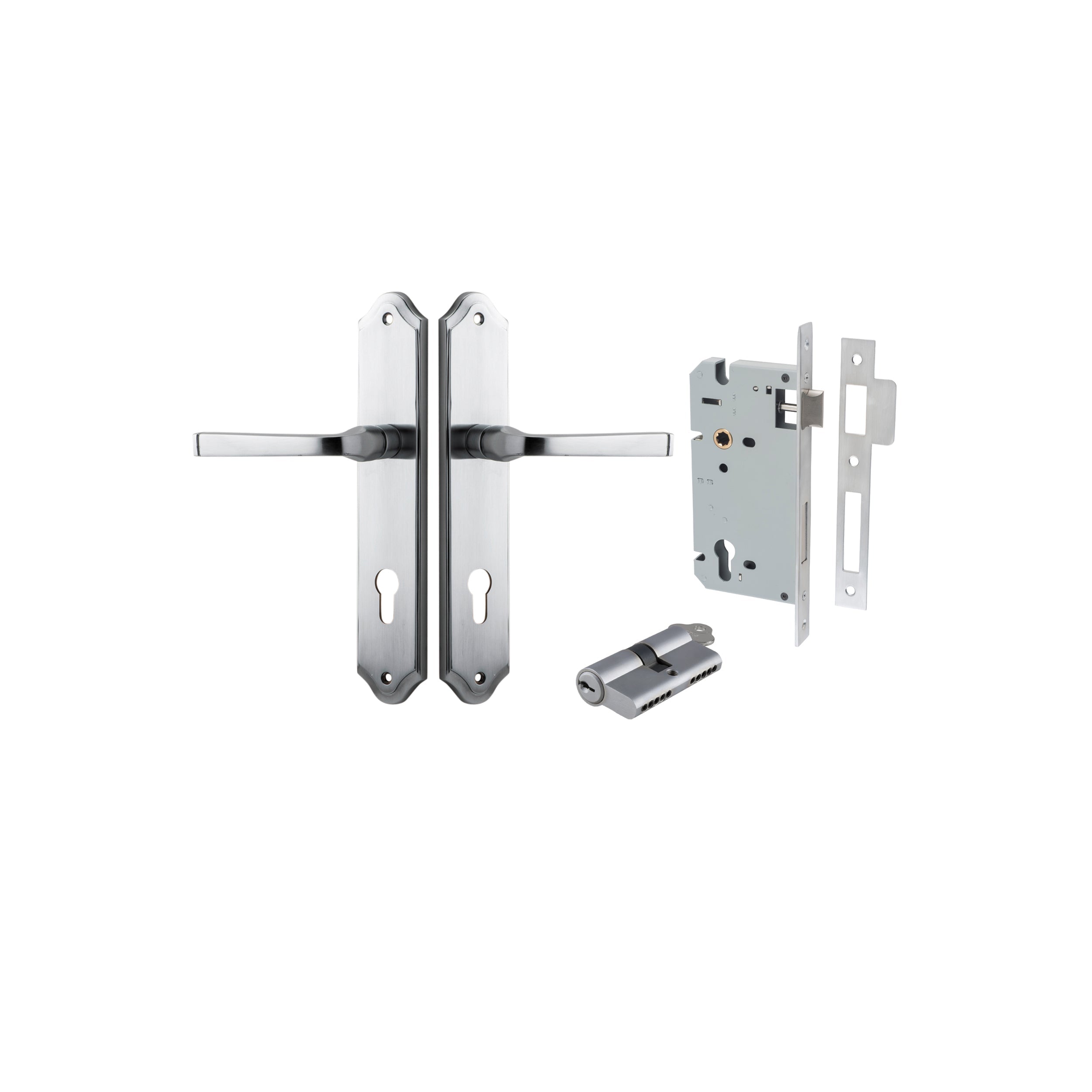 Annecy Lever - Shouldered Backplate - Entry Point - Iver - Brushed Chrome - Door Levers