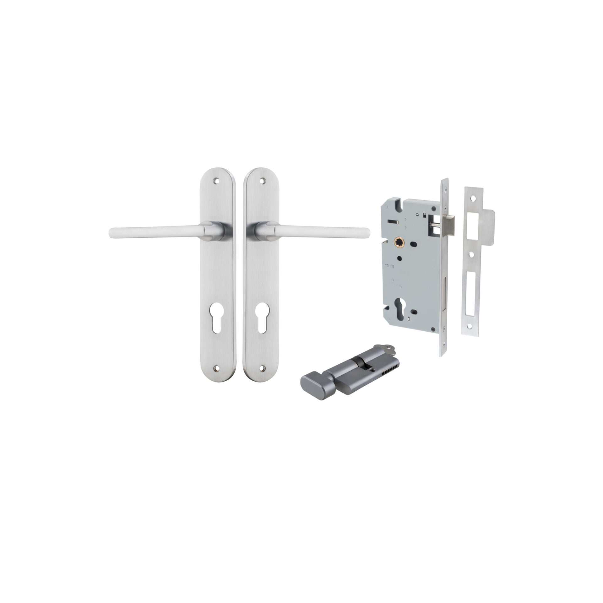 Baltimore Lever - Oval Backplate - Entry Point - Iver - Brushed Chrome - Door Levers