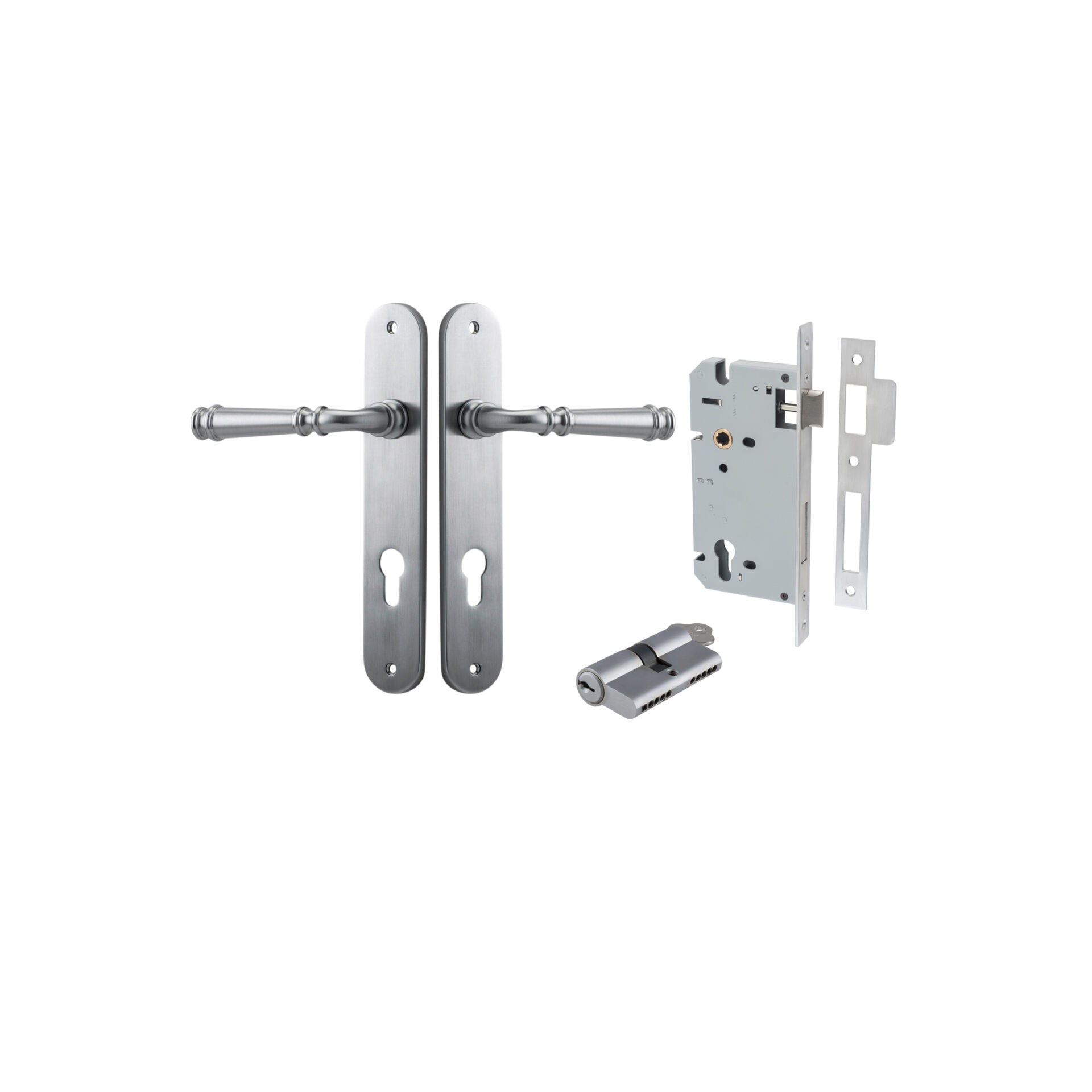 Verona Lever - Oval Backplate - Entry Point - Iver - Brushed Chrome - Door Levers