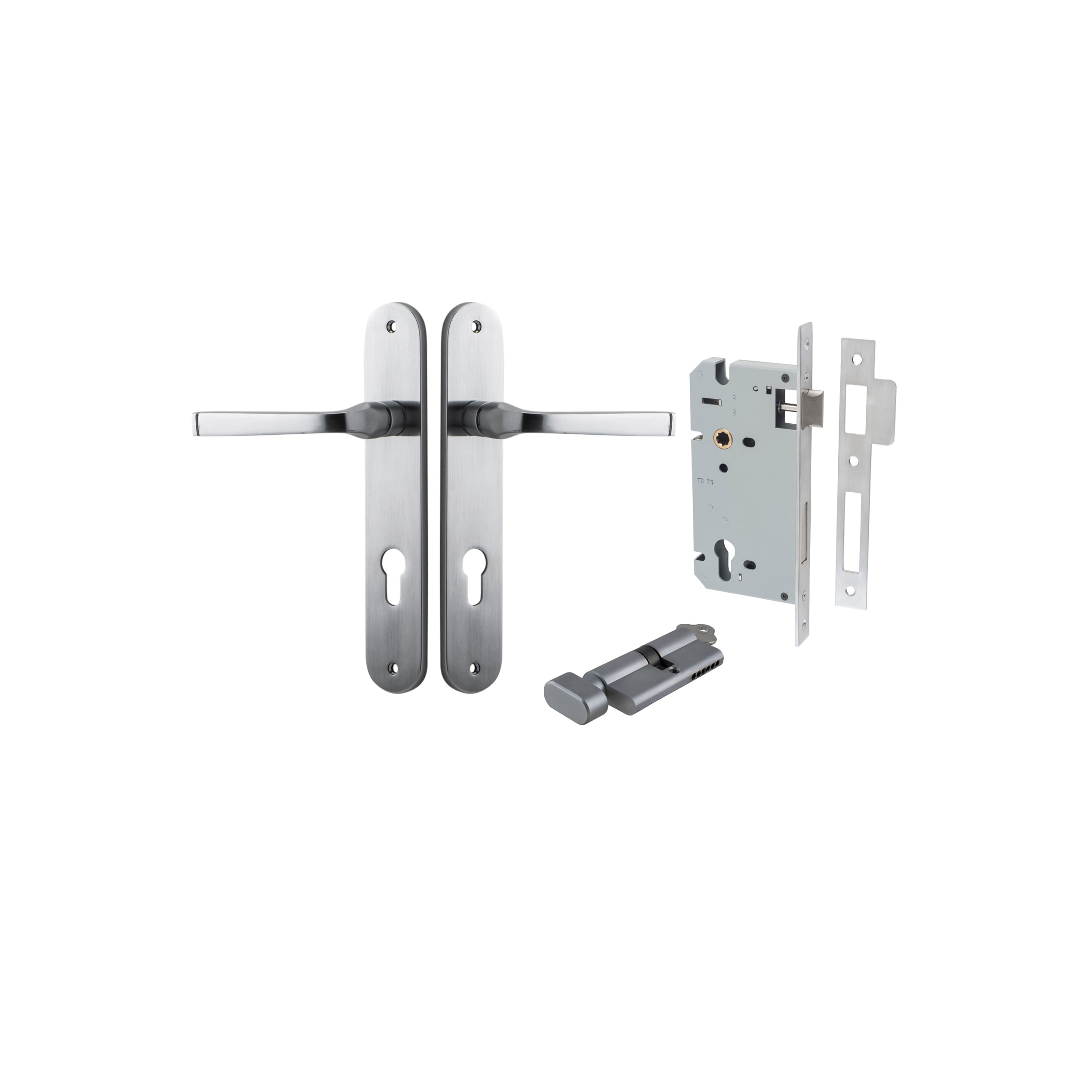 Annecy Lever - Oval Backplate - Entry Point - Iver - Brushed Chrome - Door Levers