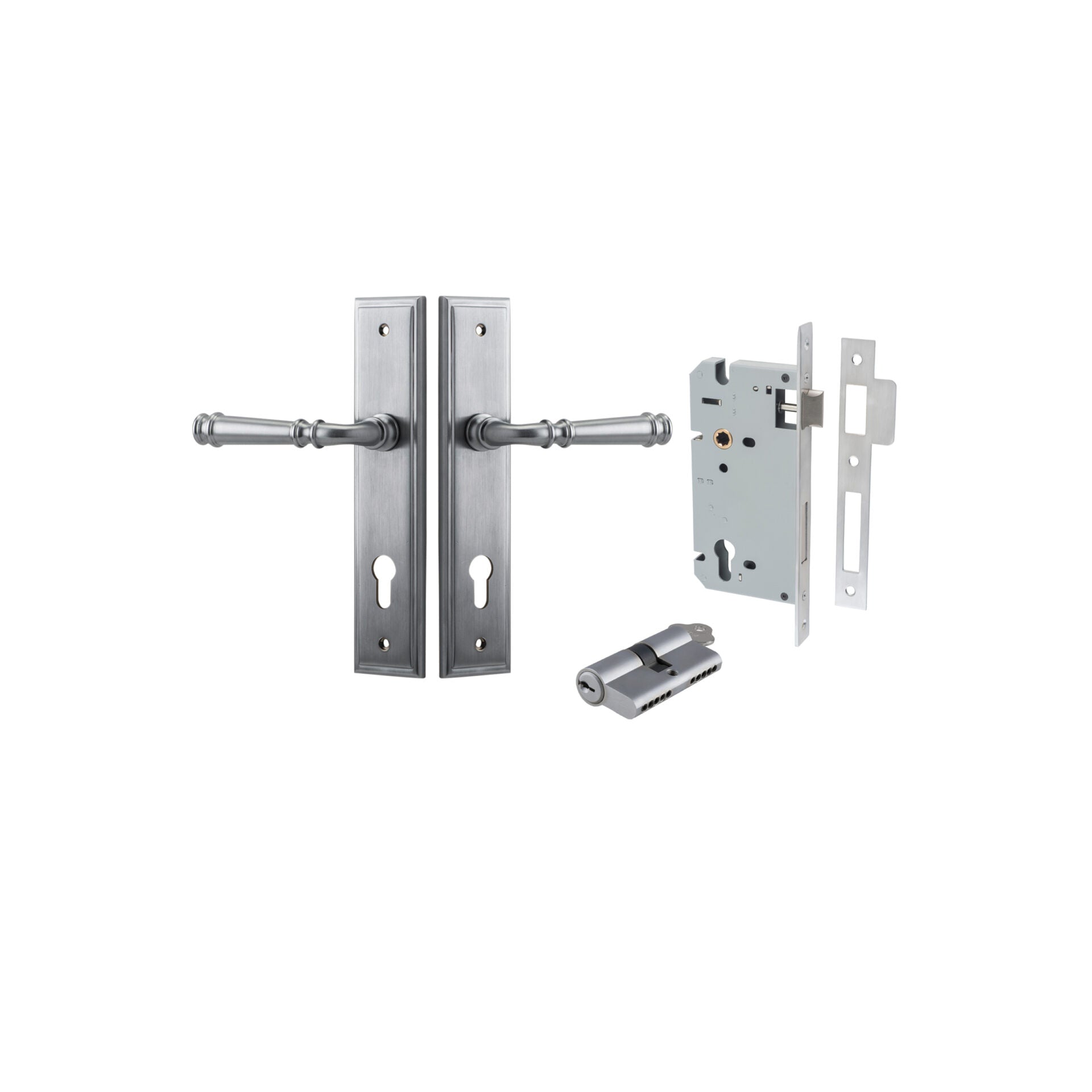 Verona Lever - Stepped Backplate - Entry Point - Iver - Brushed Chrome - Door Levers