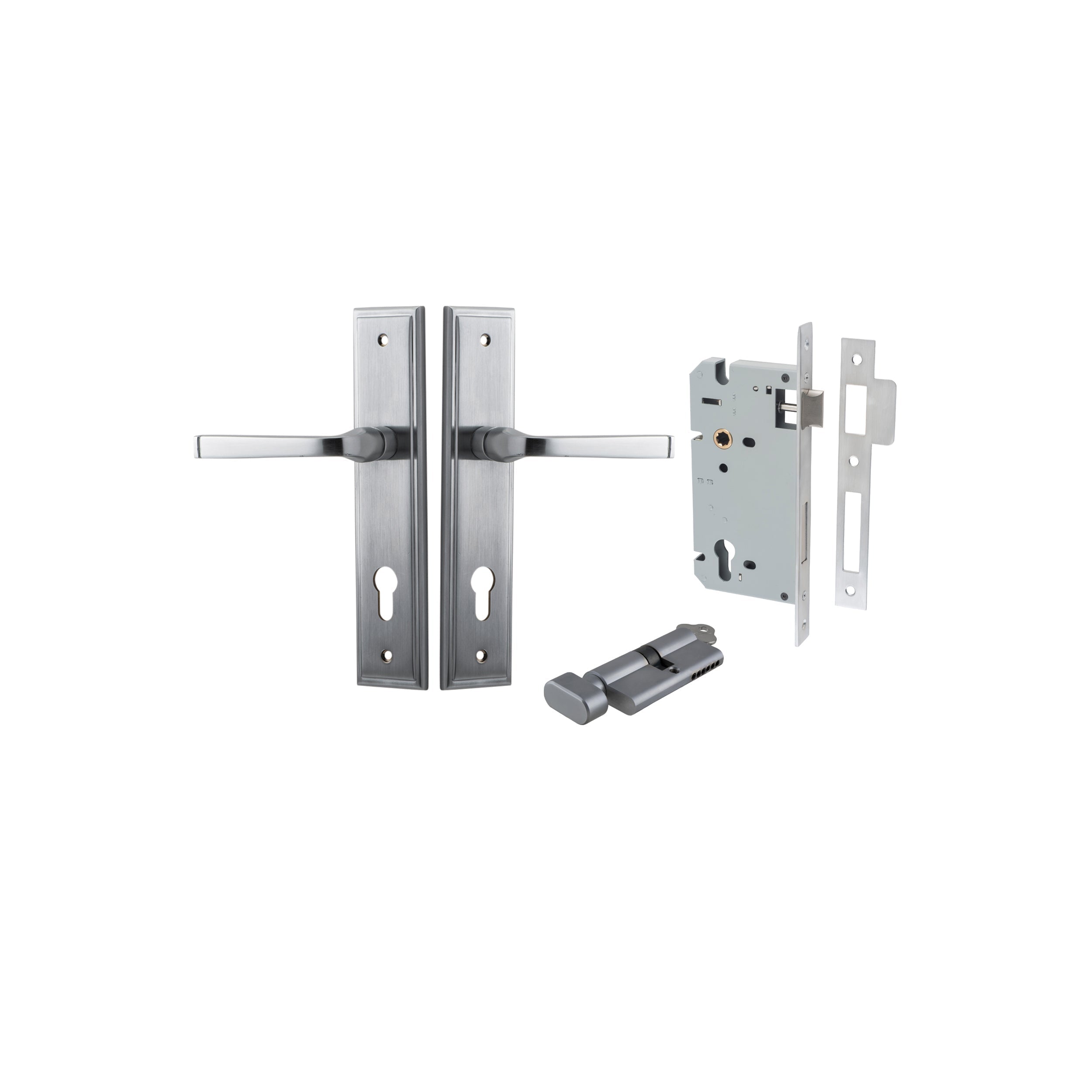 Annecy Lever - Stepped Backplate - Entry Point - Iver - Brushed Chrome - Door Levers