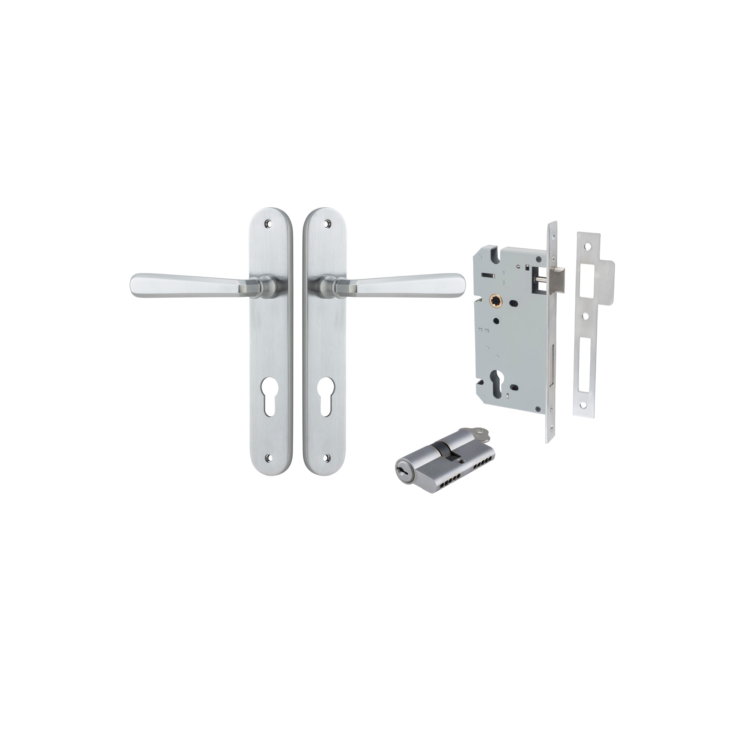 Copenhagen Lever - Oval Backplate - Entry Point - Iver - Brushed Chrome - Door Levers