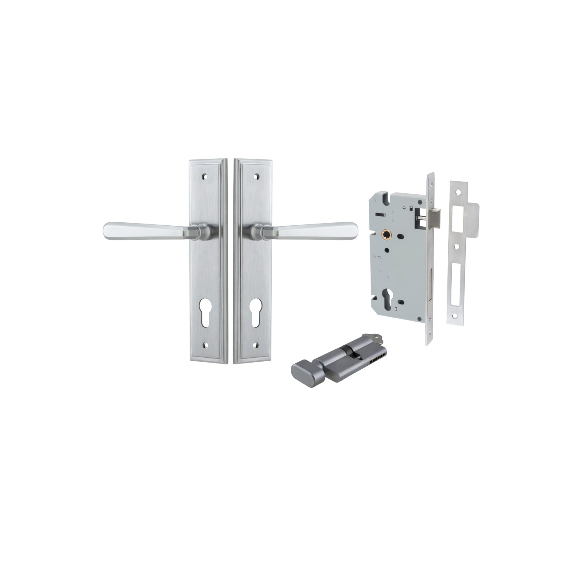 Copenhagen Lever - Stepped Backplate - Entry Point - Iver - Brushed Chrome - Door Levers