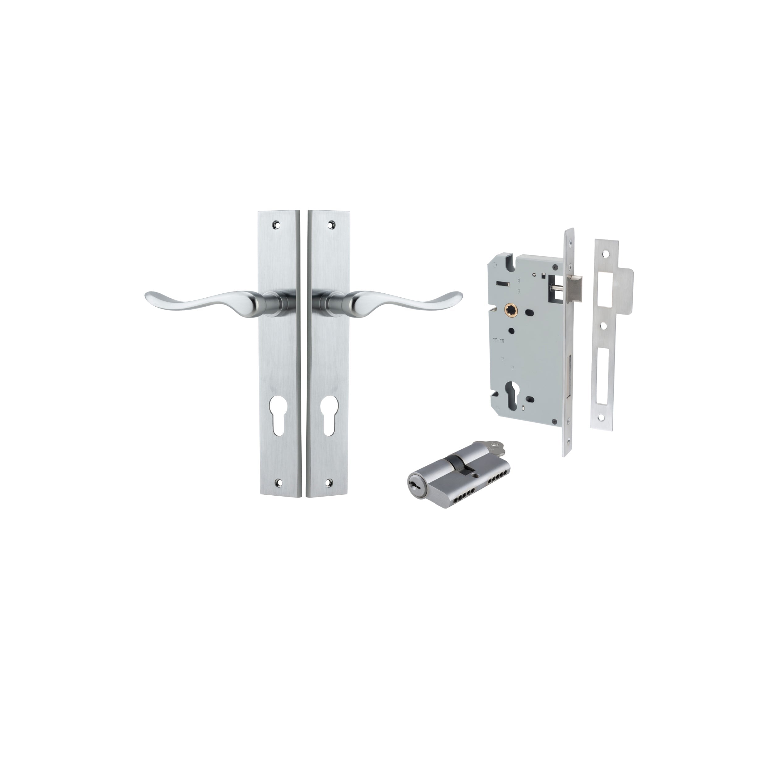 Stirling Lever - Rectangular Backplate - Entry Point - Iver - Brushed Chrome - Door Levers