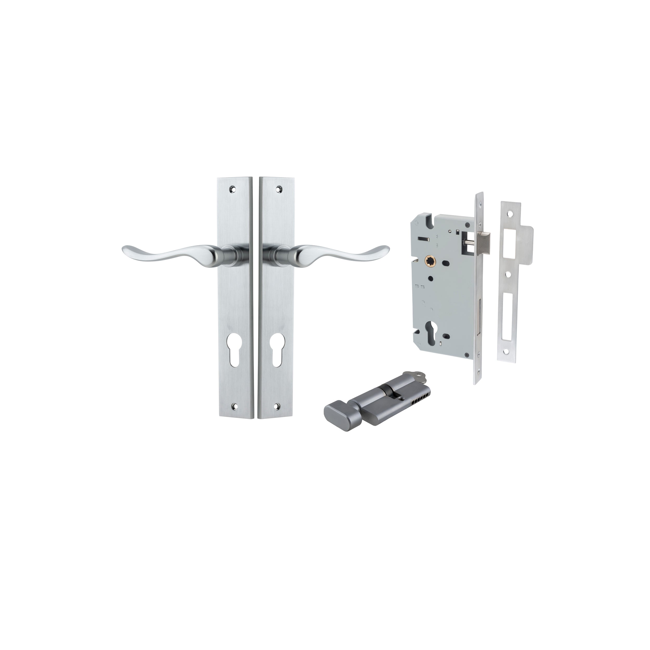 Stirling Lever - Rectangular Backplate - Entry Point - Iver - Brushed Chrome - Door Levers