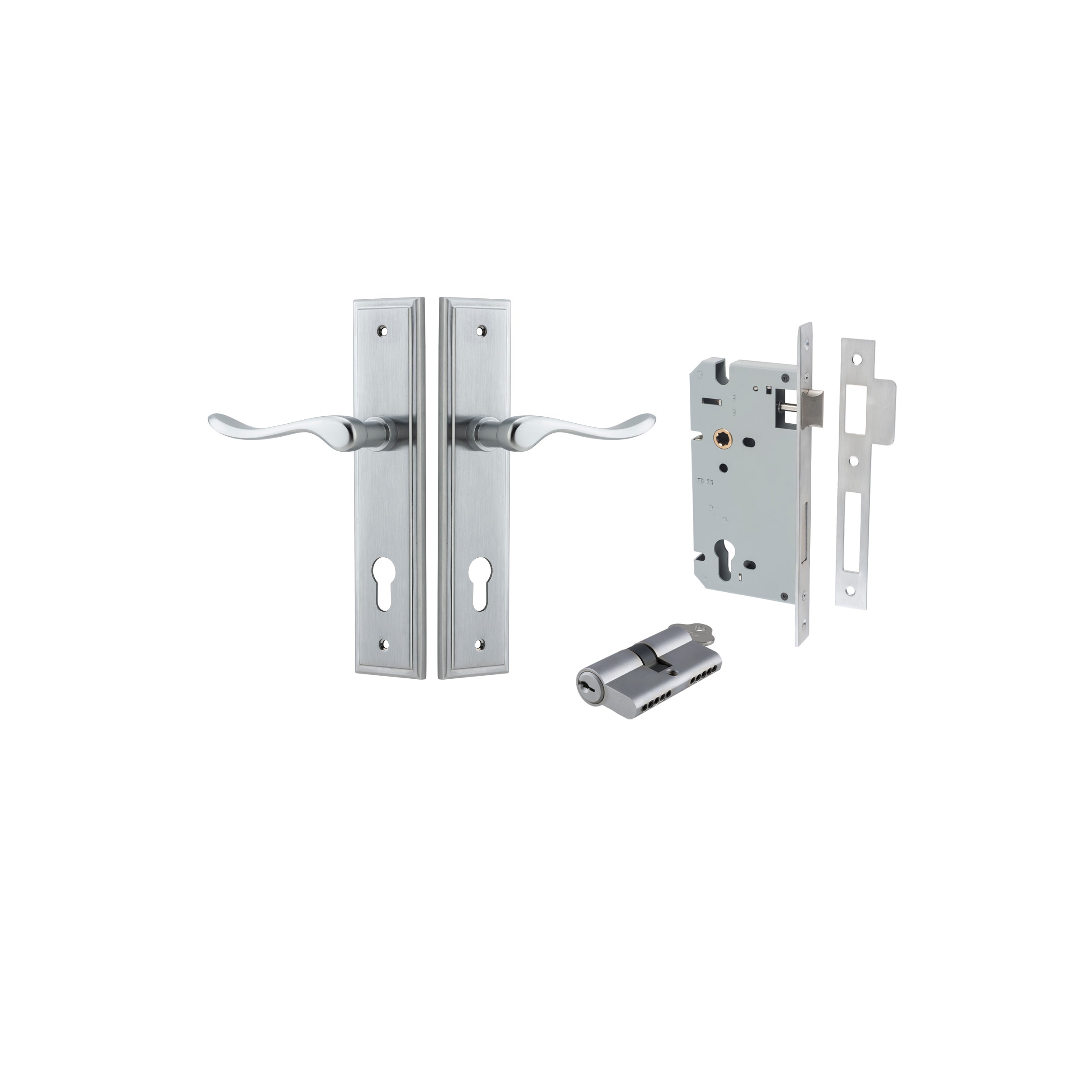 Stirling Lever - Stepped Backplate - Entry Point - Iver - Brushed Chrome - Door Levers