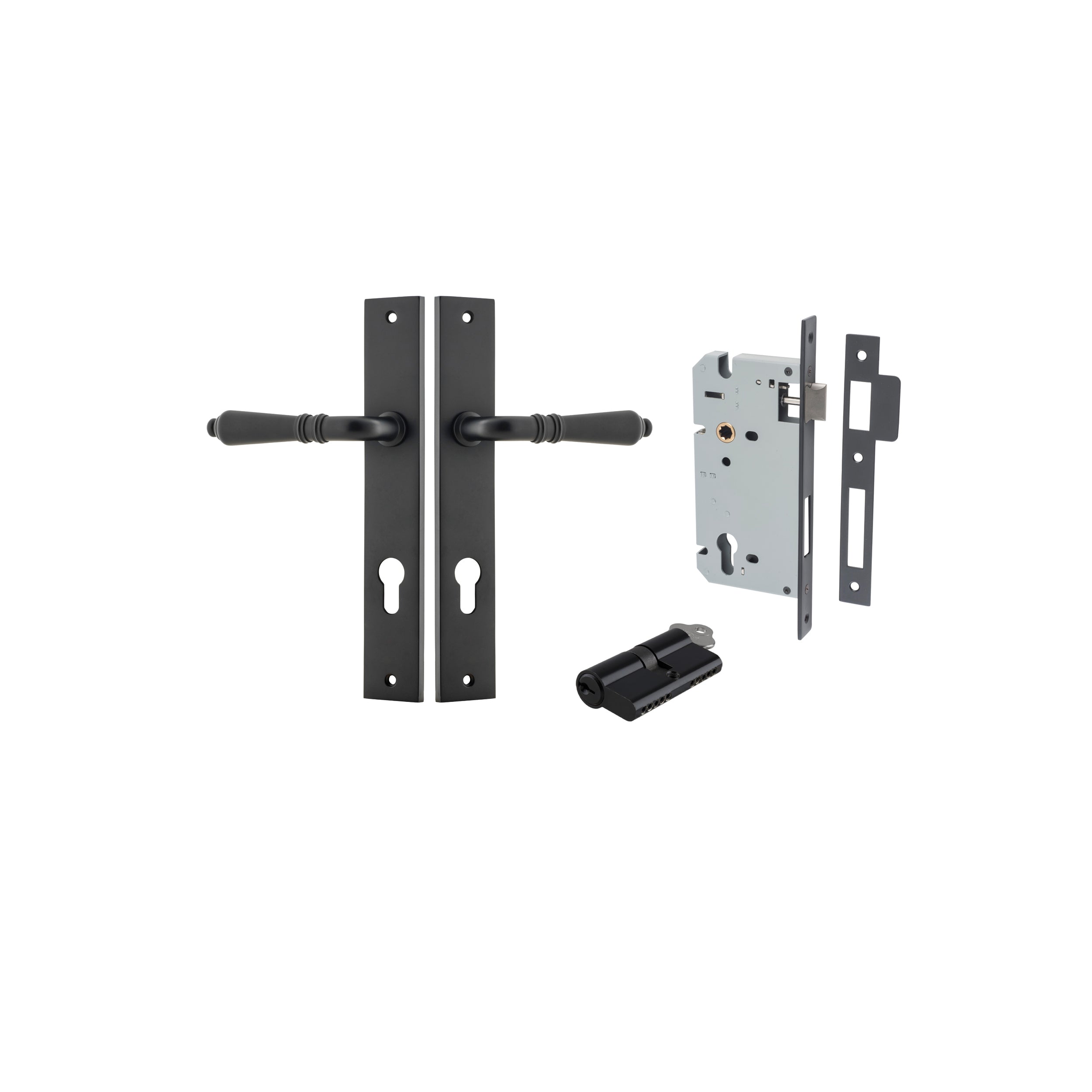 Sarlat Lever - Rectangular Backplate - Entry Point - Iver - Matt Black - Door Levers