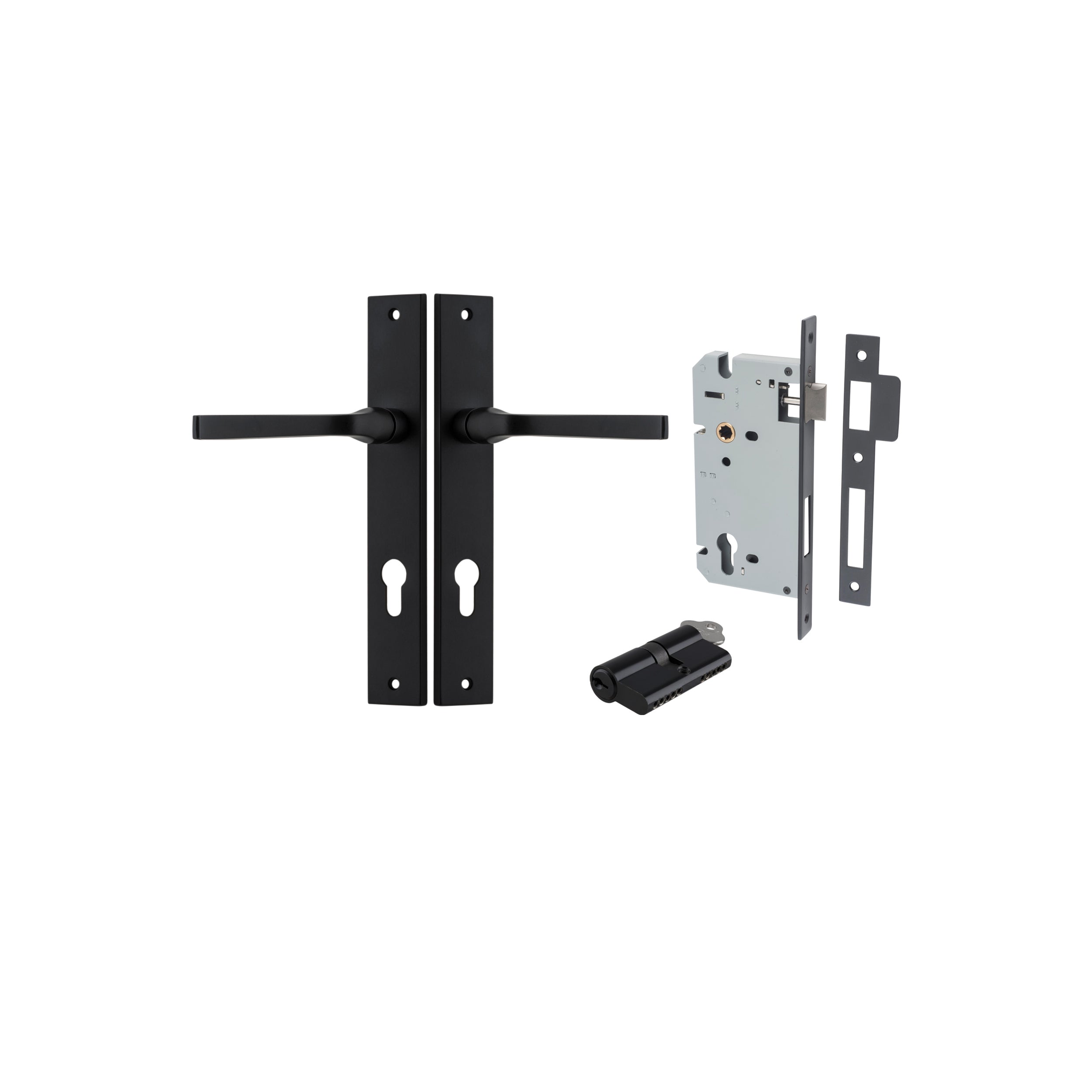 Annecy Lever - Rectangular Backplate - Entry Point - Iver - Matt Black - Door Levers