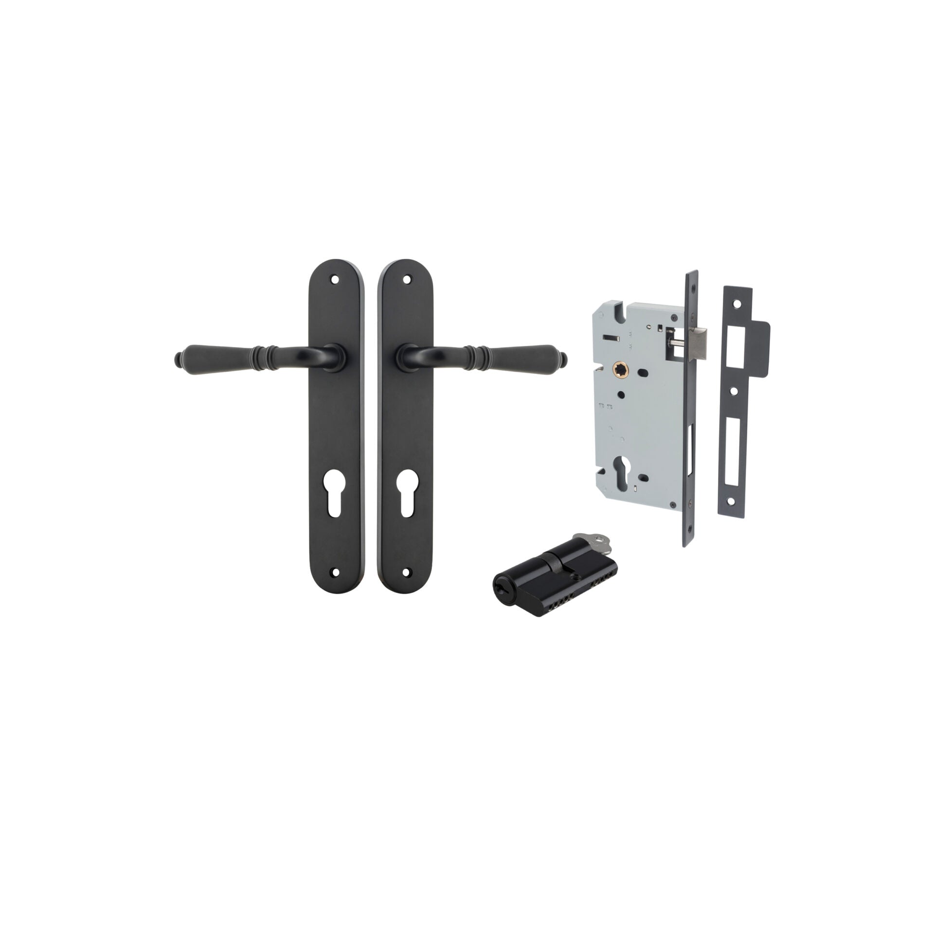 Sarlat Lever - Oval Backplate - Entry Point - Iver - Matt Black - Door Levers