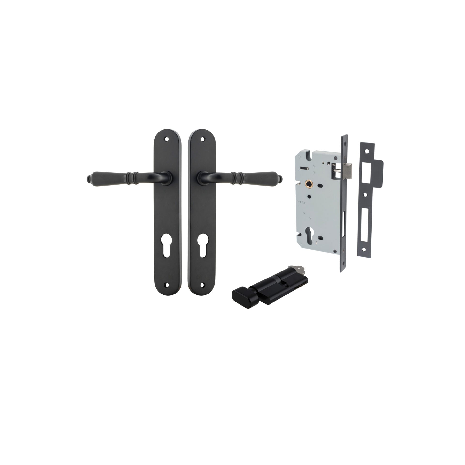 Sarlat Lever - Oval Backplate - Entry Point - Iver - Matt Black - Door Levers