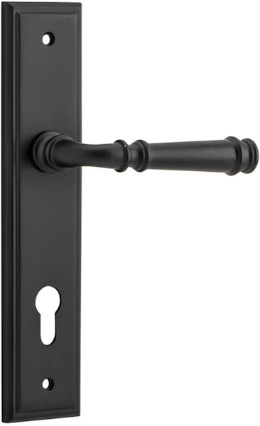 Verona Lever - Stepped Backplate - Entry Point - Iver - Matt Black - Door Levers