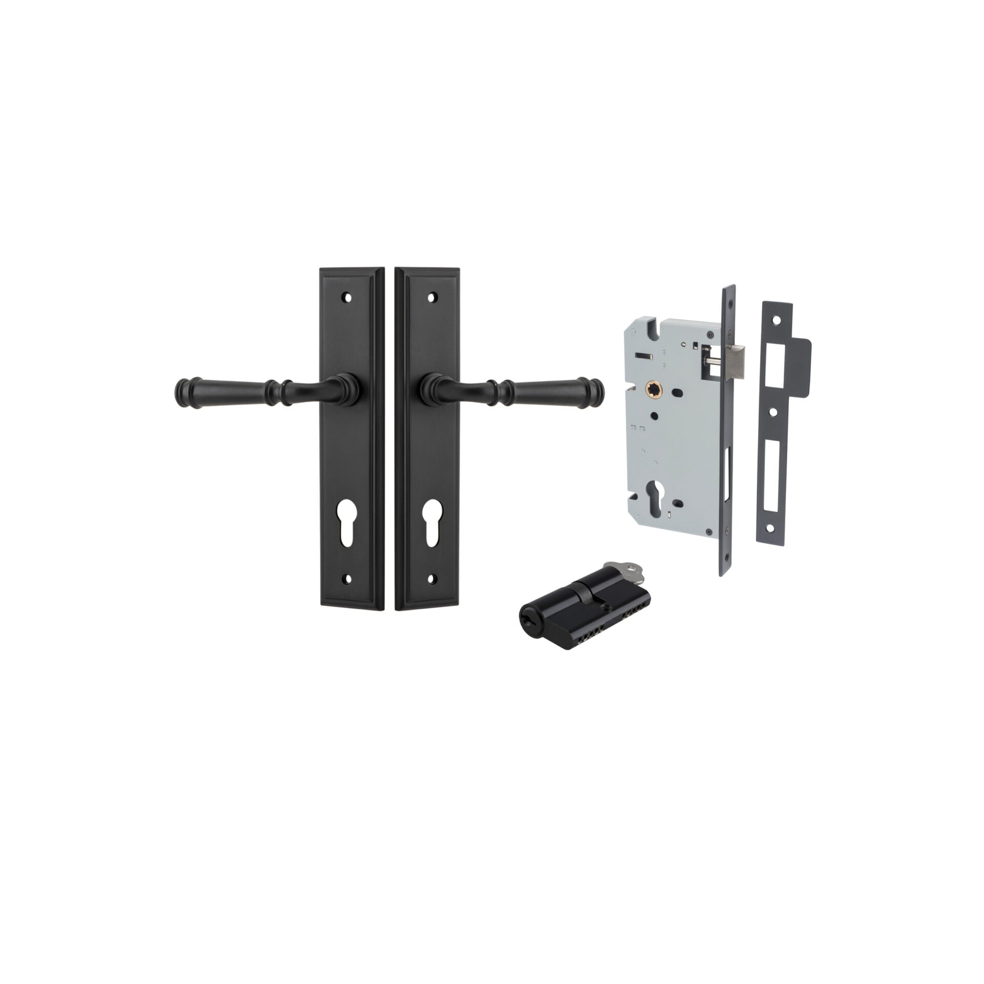 Verona Lever - Stepped Backplate - Entry Point - Iver - Matt Black - Door Levers