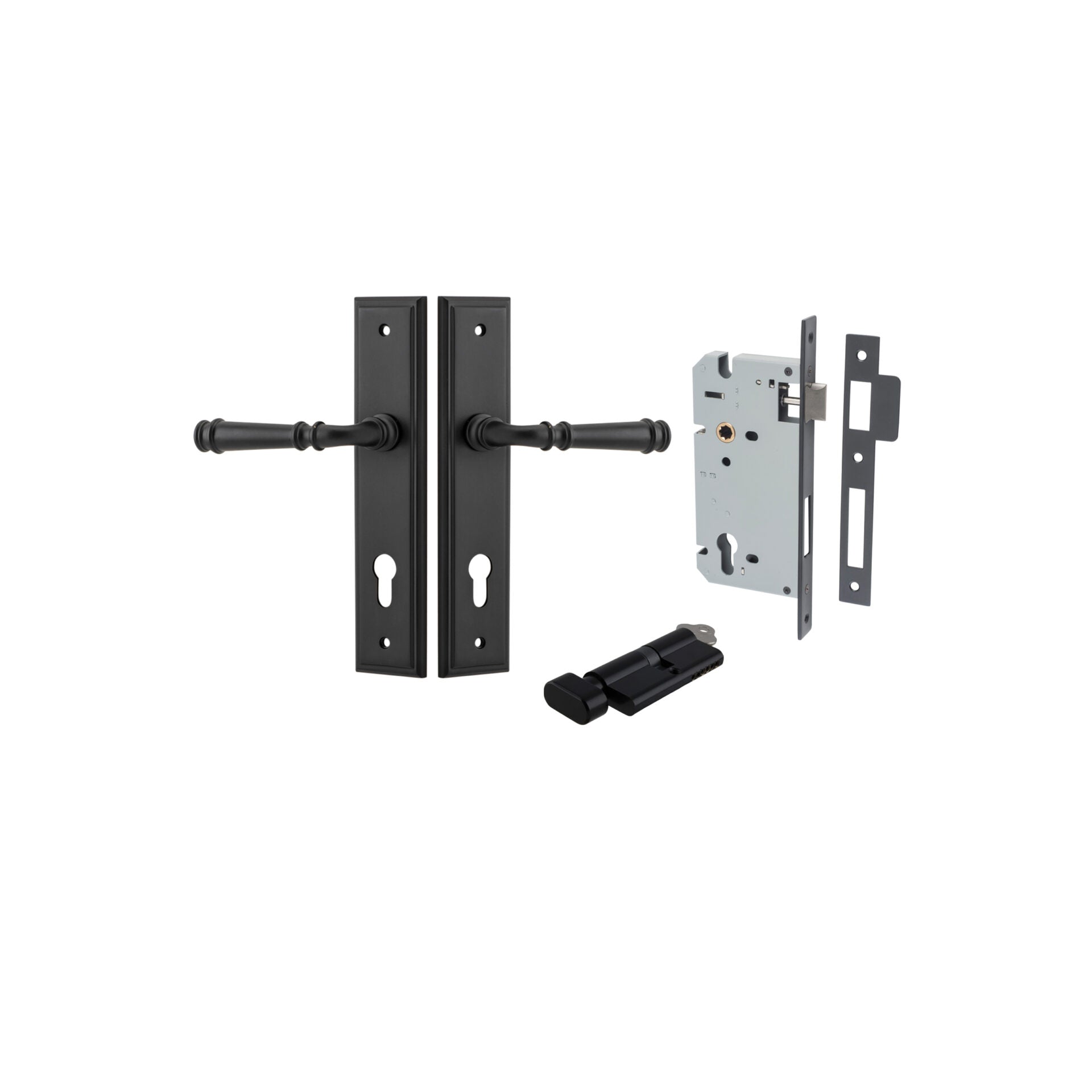 Verona Lever - Stepped Backplate - Entry Point - Iver - Matt Black - Door Levers