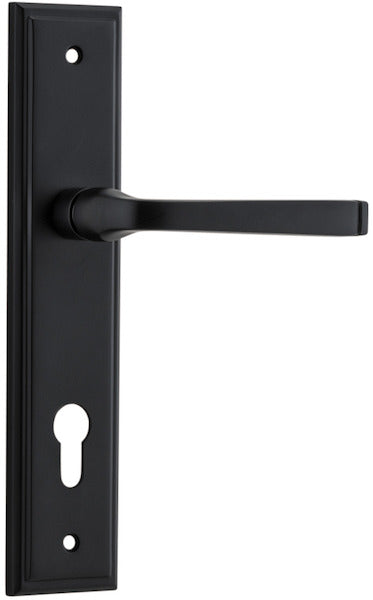 Annecy Lever - Stepped Backplate - Entry Point - Iver - Matt Black - Door Levers