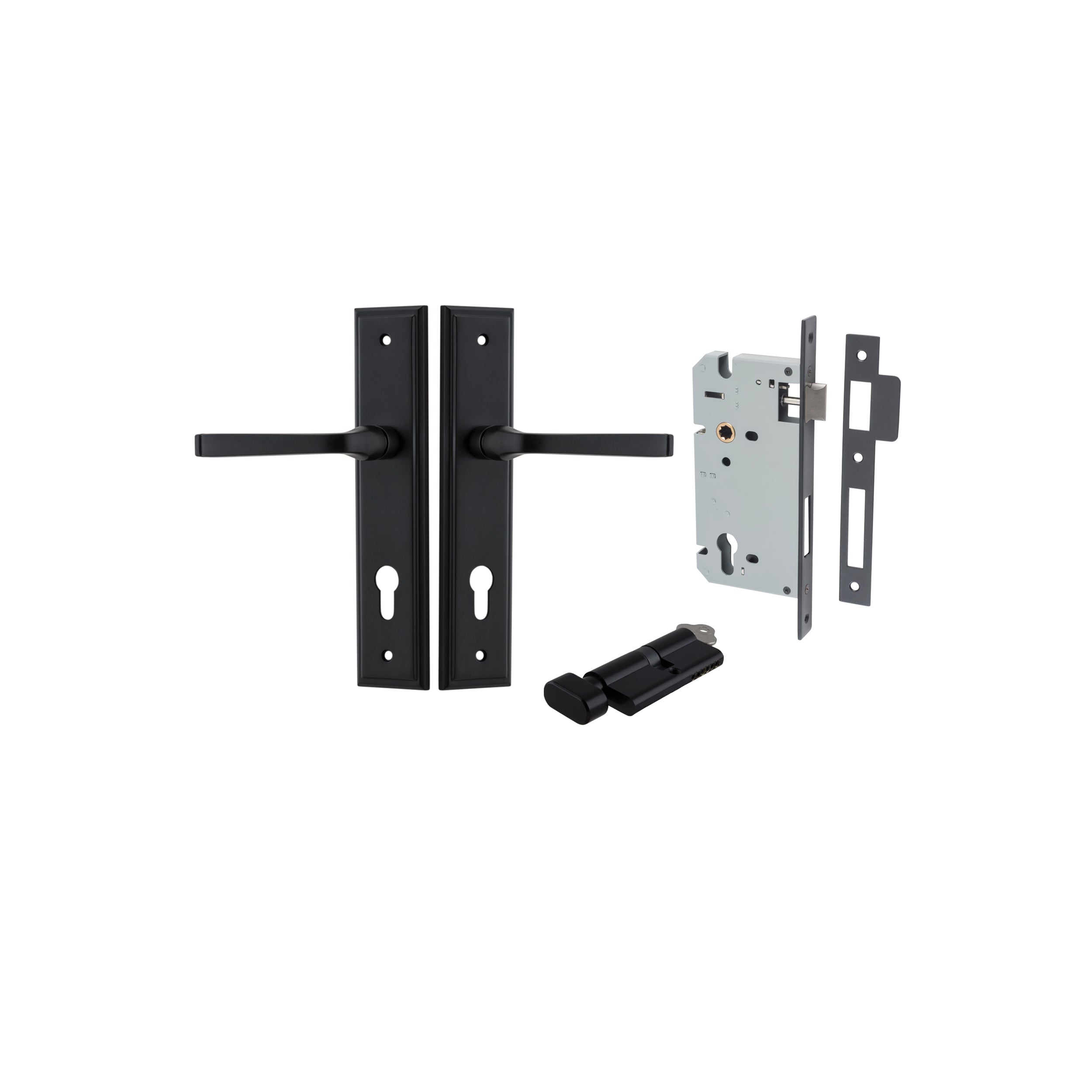 Annecy Lever - Stepped Backplate - Entry Point - Iver - Matt Black - Door Levers