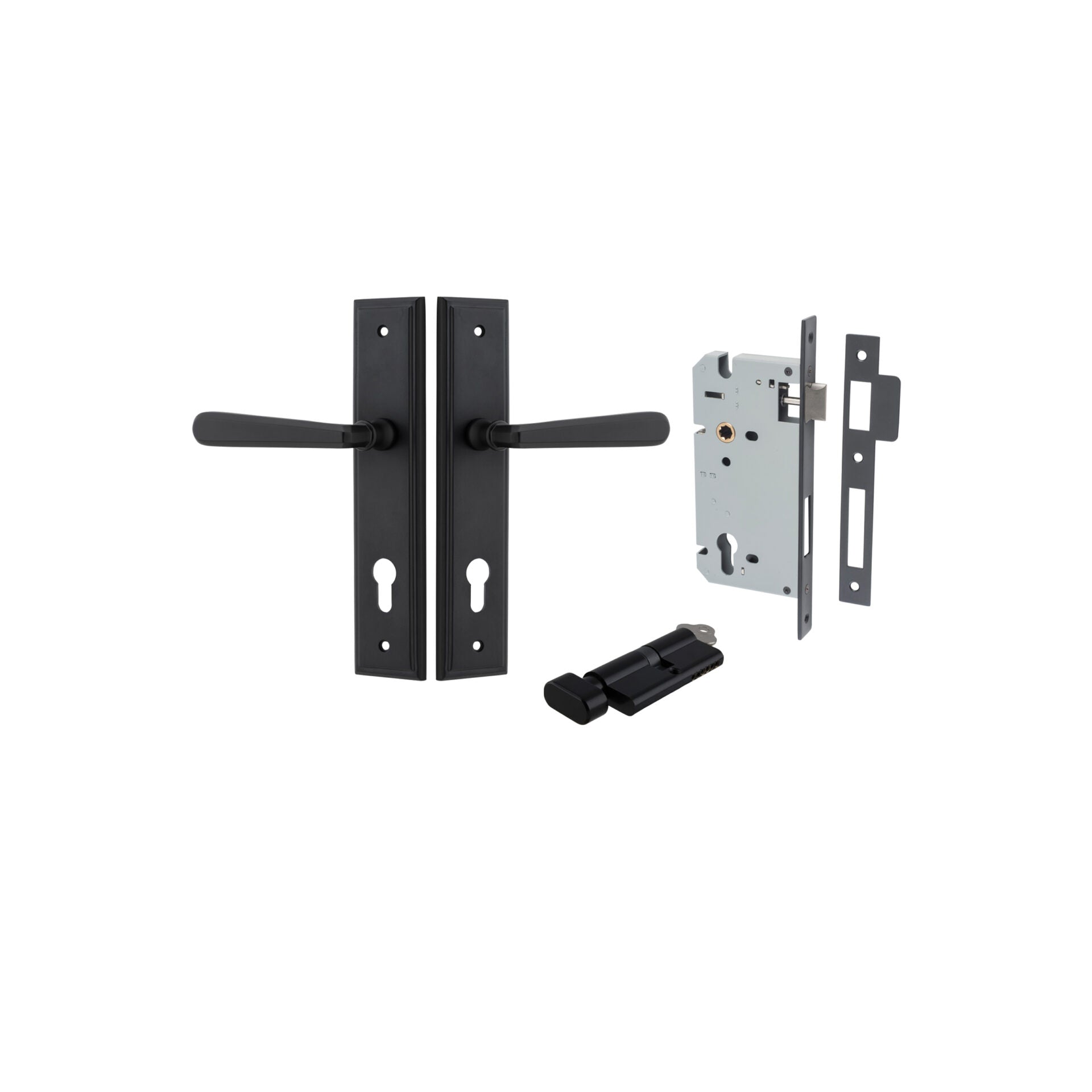 Copenhagen Lever - Stepped Backplate - Entry Point - Iver - Matt Black - Door Levers