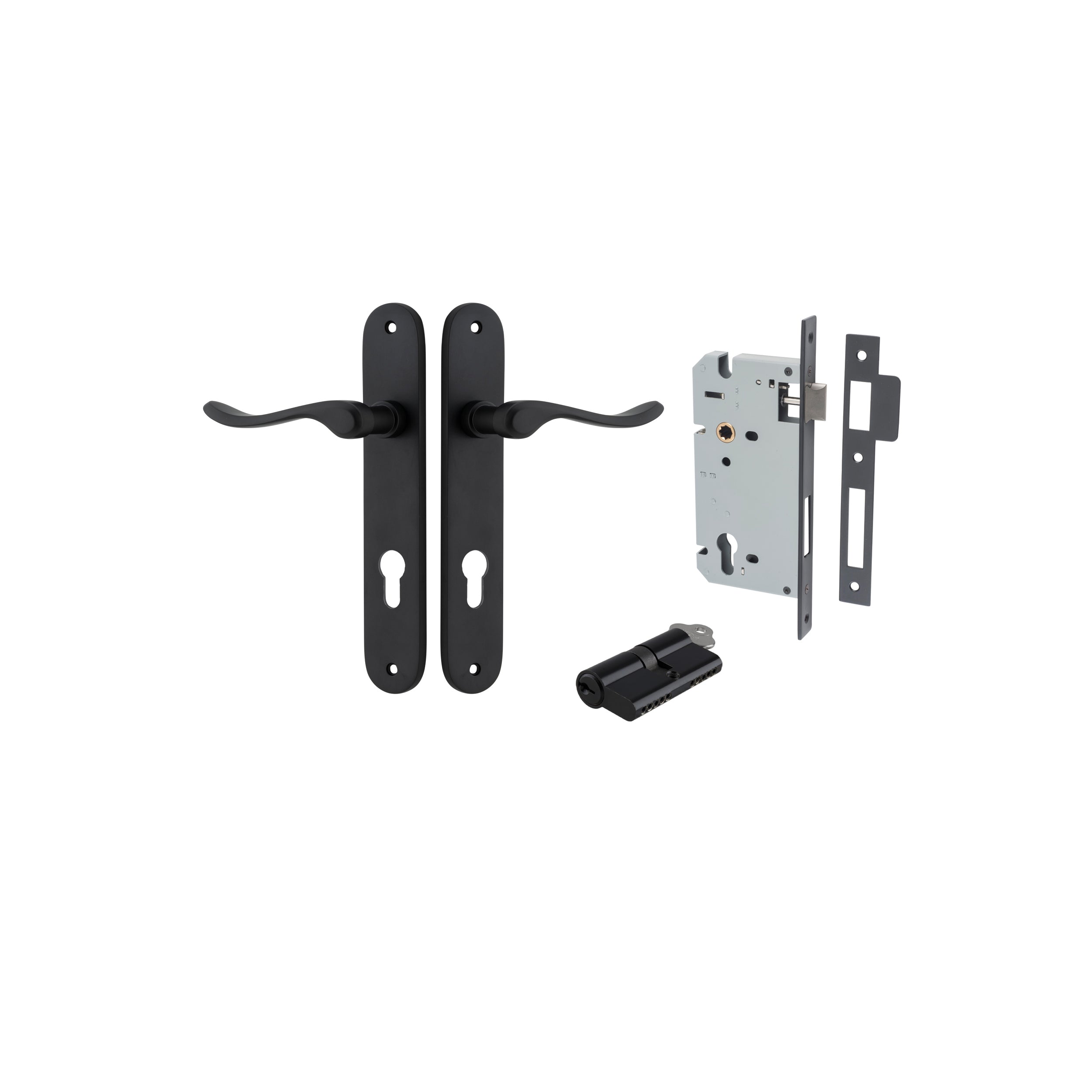 Stirling Lever - Oval Backplate - Entry Point - Iver - Matt Black - Door Levers