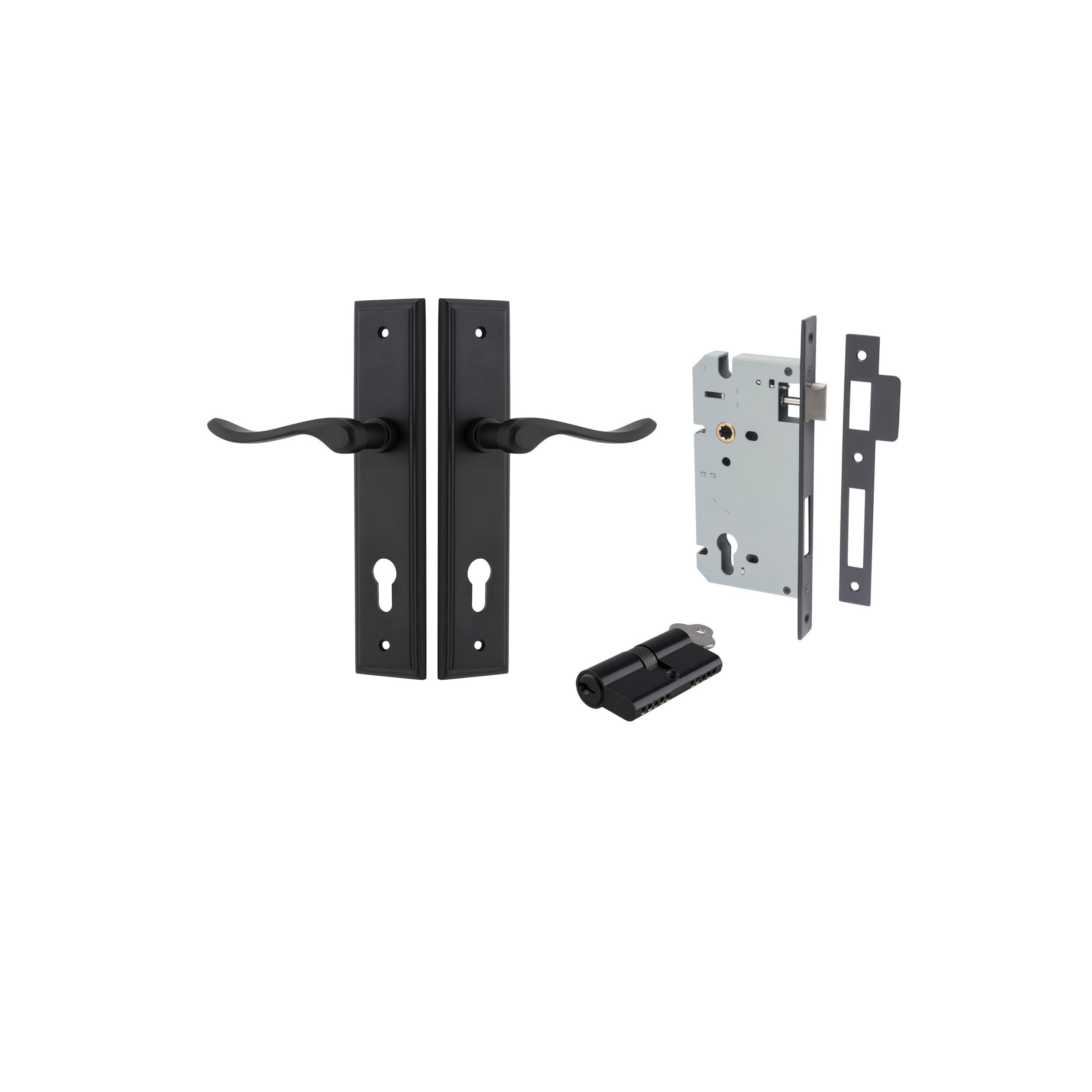 Stirling Lever - Stepped Backplate - Entry Point - Iver - Matt Black - Door Levers